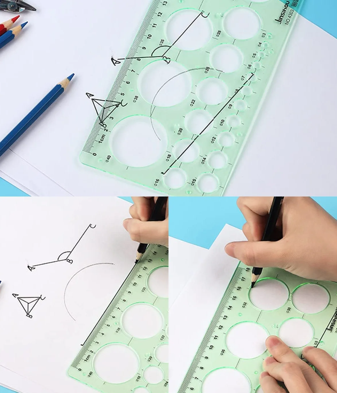 Normografo geografico righello modello cerchio geometrico 2 pz