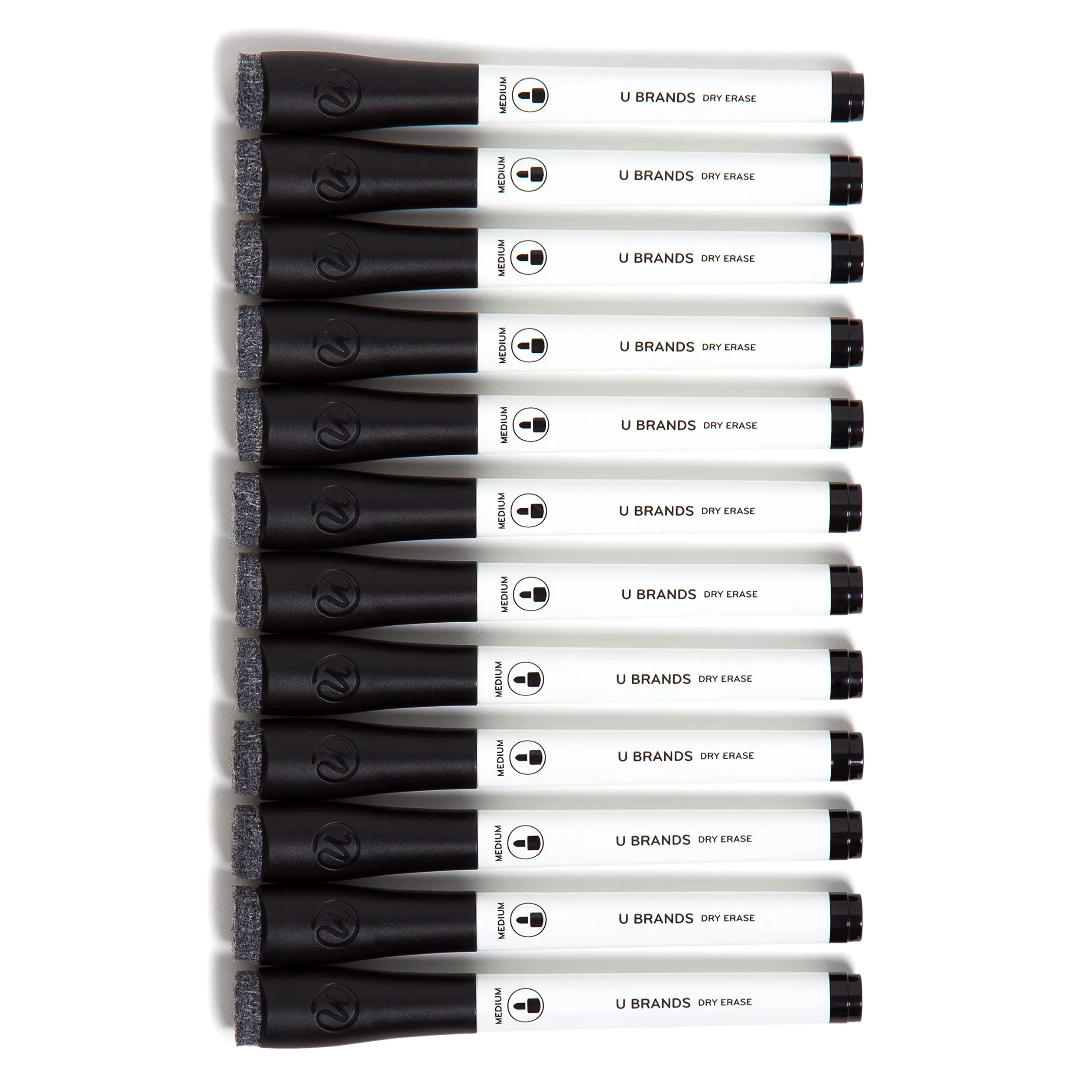 U Brands Pennarelli cancellabili a secco a basso odore con gomme, set da 12, punta media (2 mm), nero