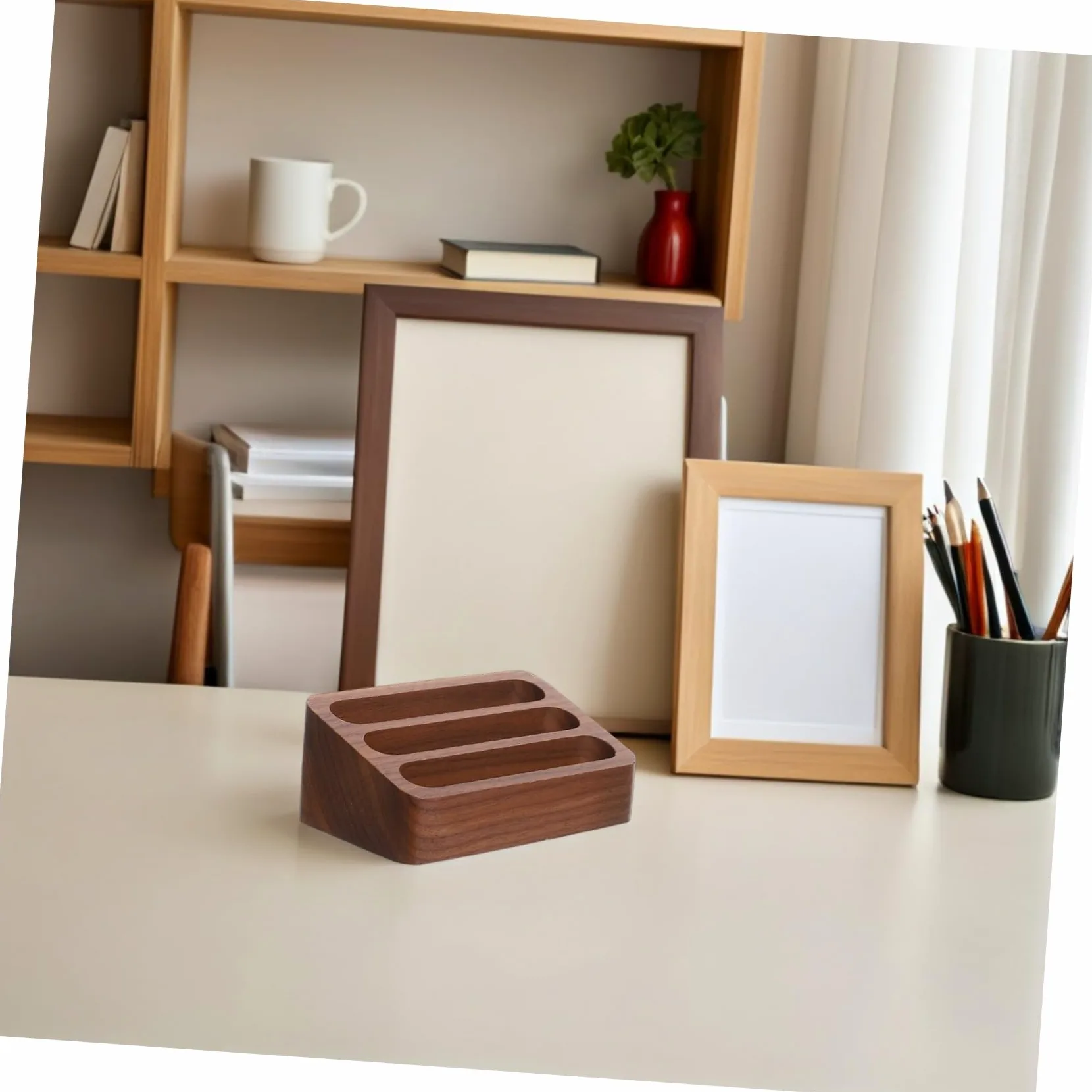 Hemobllo 2pezzi Porta Biglietti Da Visita in Legno Da Espositore Multi-slot Per Scrivania Piccolo Contenitore Portaoggetti Organizer Elegante Per Ufficio e Casa