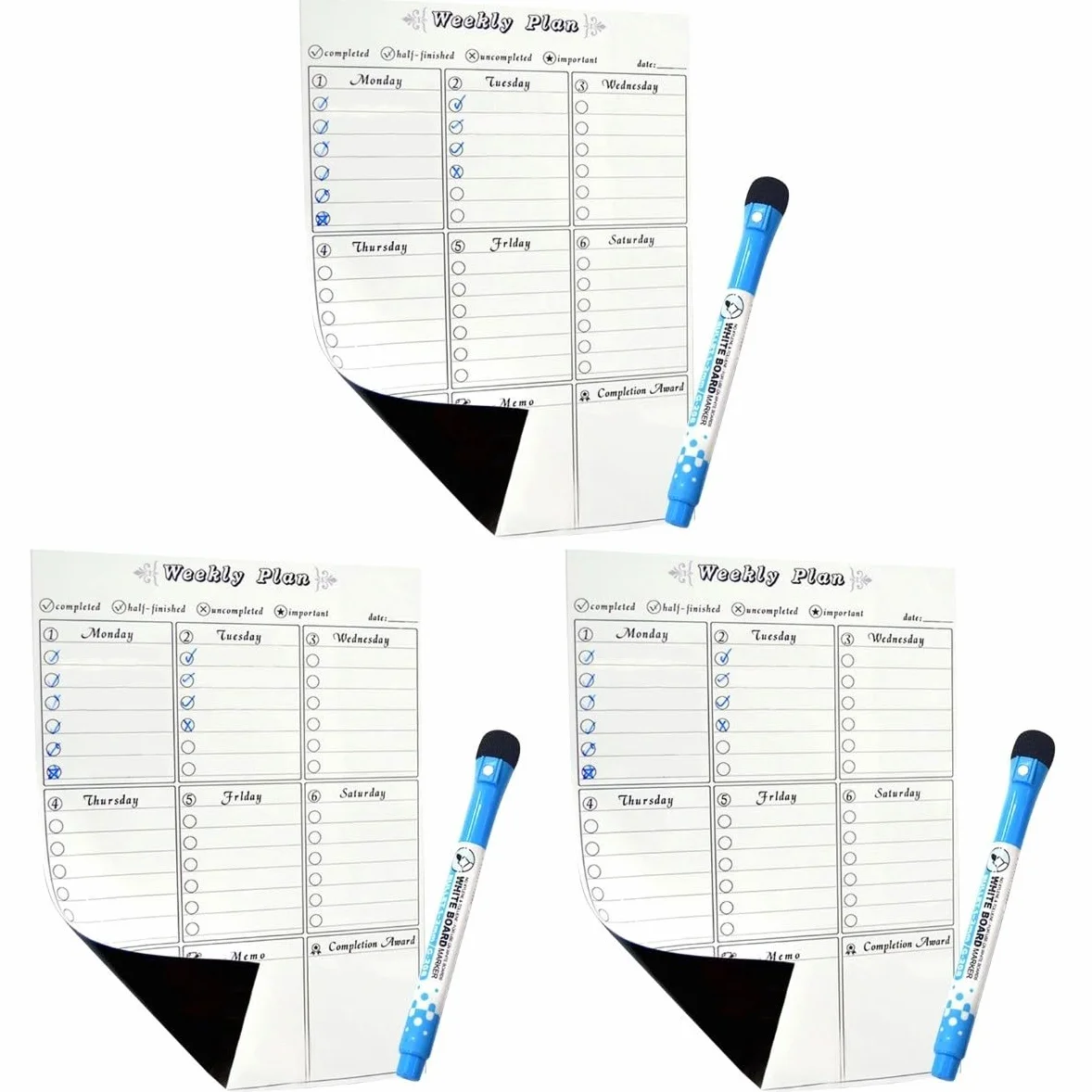 3pezzi Planner Settimanale Magnetico Cancellabile Con Lavagna Per Pianificazione Giornaliera e Liste Faccende Domestiche Include Pennarello Colore Casual