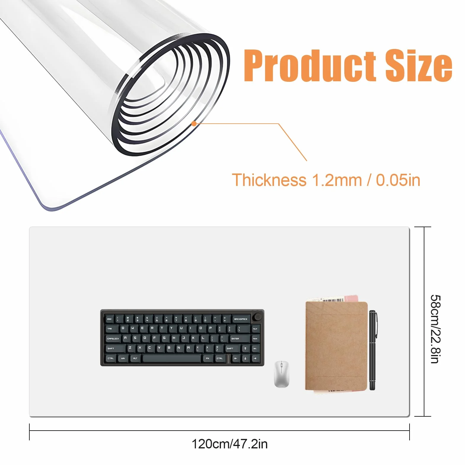 TSKDKIT Sottomano da Scrivania Trasparente in PVC, 120 × 58 cm Grande Tappetino Scrivania, Proteggi Scrivania Impermeabile Antiscivolo per Ufficio e Posto di Lavoro Anti-Scratch Proteggi Protezione