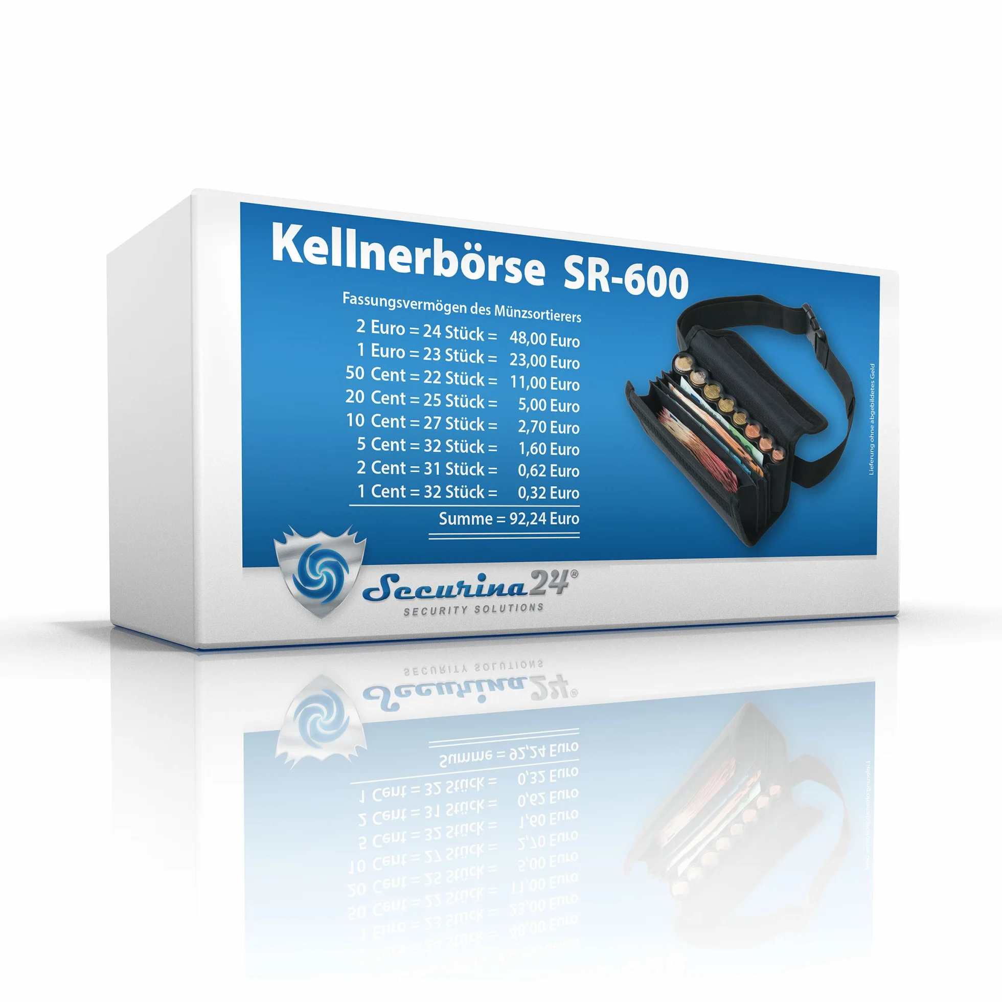 Borsa da Cameriere - Portafoglio di cameriere incl. 8 scomparti cambiamonete euro con laccio – misure della borsa 20,5 x 6,5 cm x 10,0 cm - Securina24® (black)