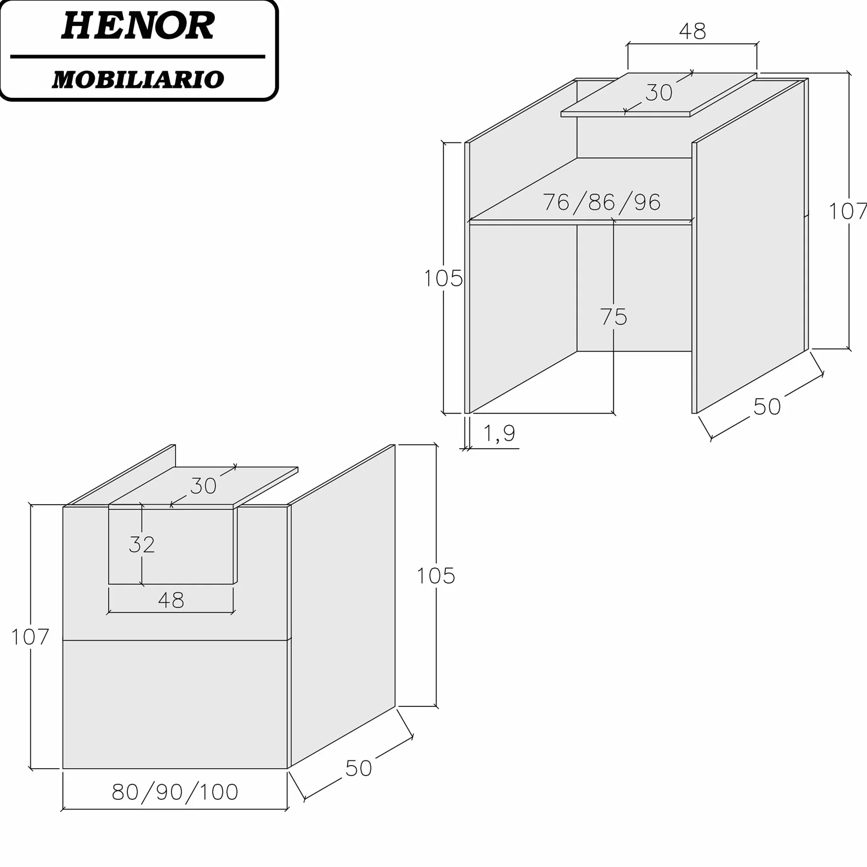 Henor Bancone Reception Oja. 100 x 50 x 107 cm. Legno Con tavolo interno. Ideale per ufficio, reception, attenzione, commercio. Grafite Opaco