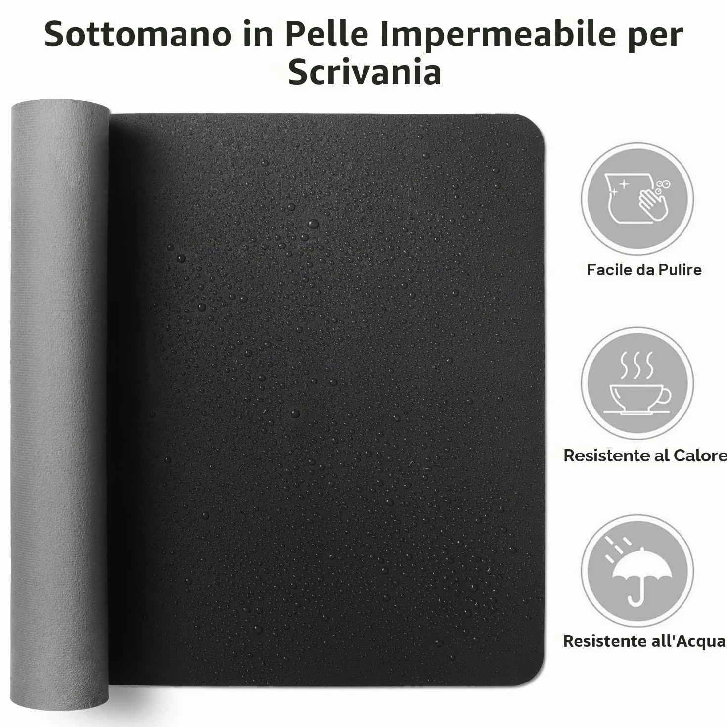 Tappeto da ufficio in pelle PU 80x40 cm nero antiscivolo impermeabile per scrivania