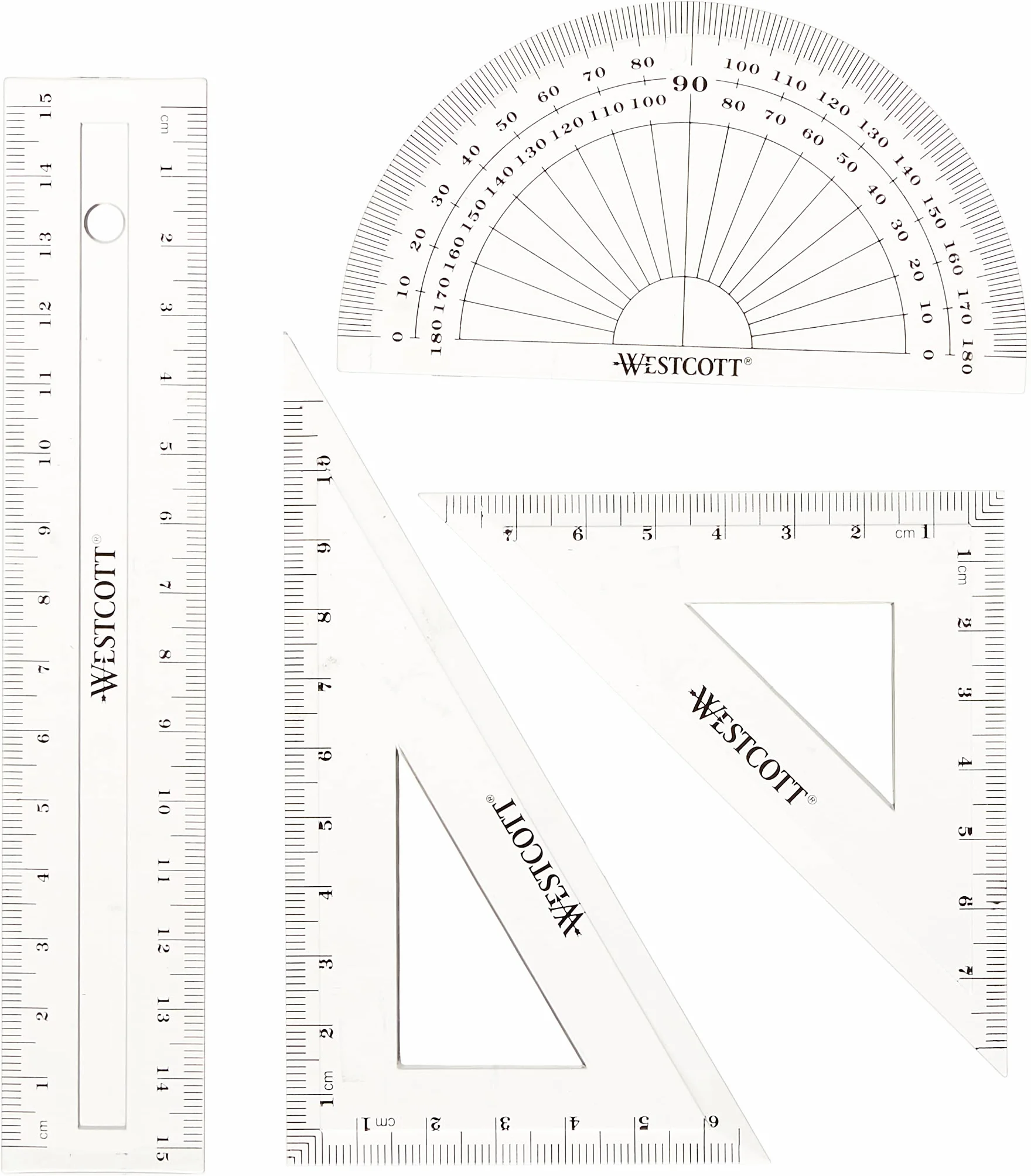 Westcott E-10303 Set matematica 4 pezzi plastica trasparente righello 15 cm goniometro