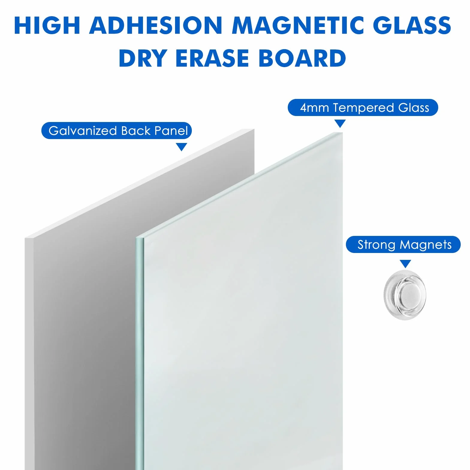 maxtek Lavagna Cancellabile in Vetro Temperato, 90 x 60 cm Lavagna Magnetica da Parete, Senza Cornice Scrivibile Whiteboard, Bacheca Facile da Montare per Ufficio, Scuola, Casa