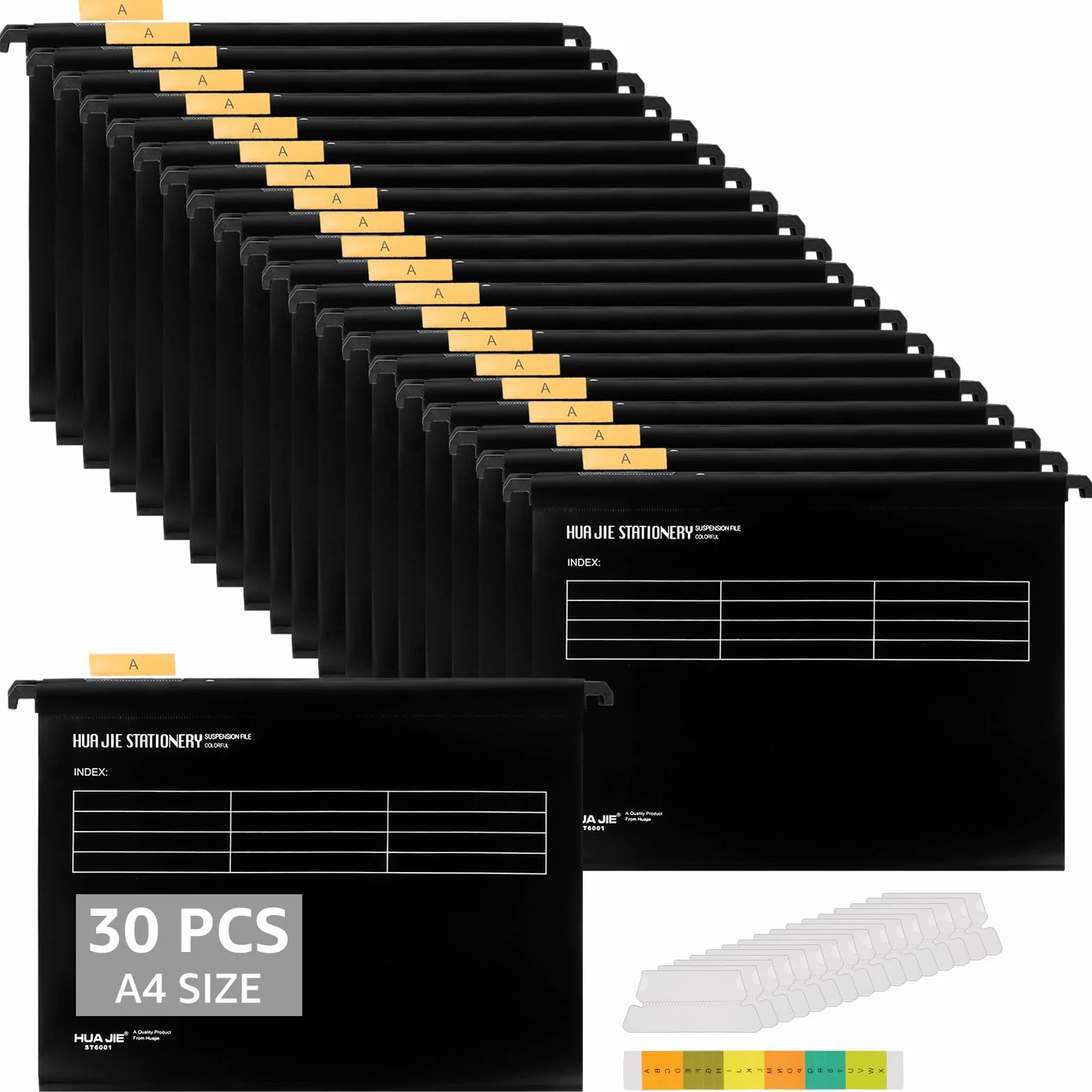 30 cartelline sospese, formato A4, con linguette e inserti per carte, colore nero, per casa, scuola, ufficio