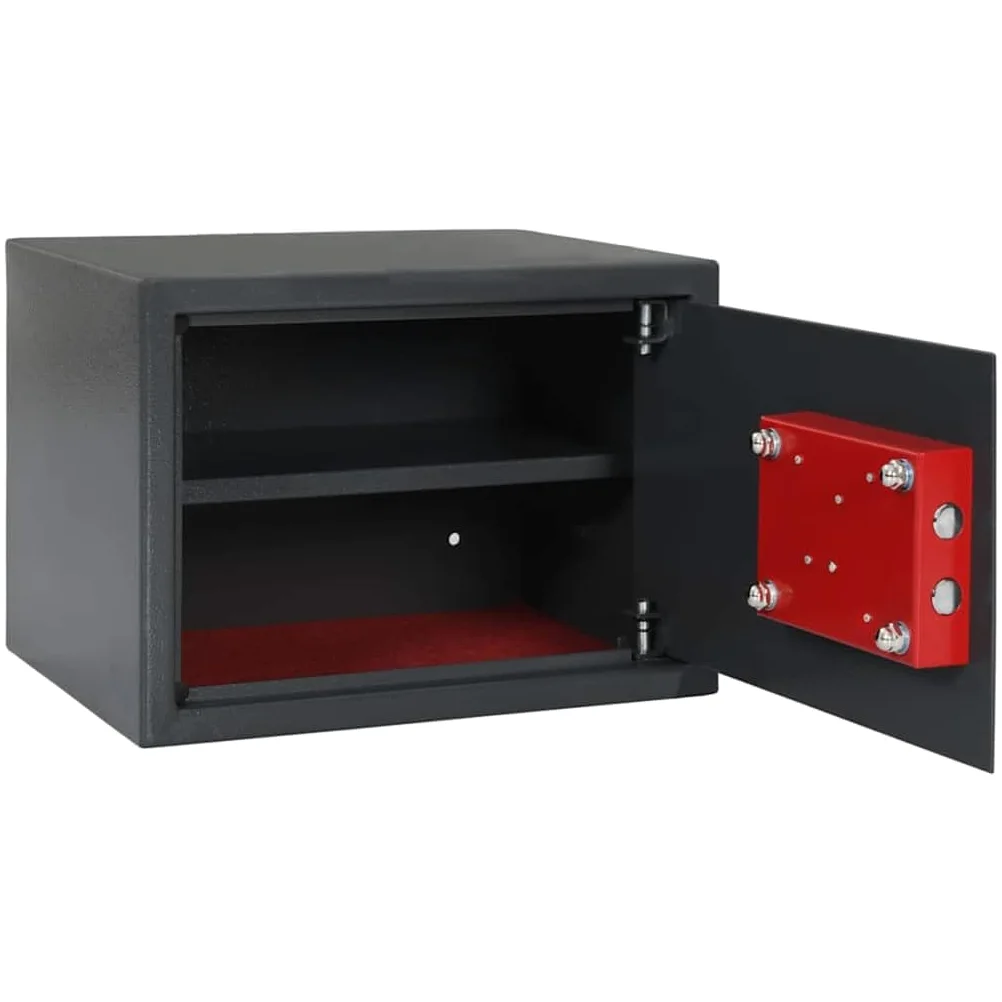 Cassetta di sicurezza in acciaio grigio scuro con serratura, 35 x 25 x 25 cm, per home office, armadietto di protezione con ancoraggio a terra, cassetta portadocumenti, cassetta portachiavi