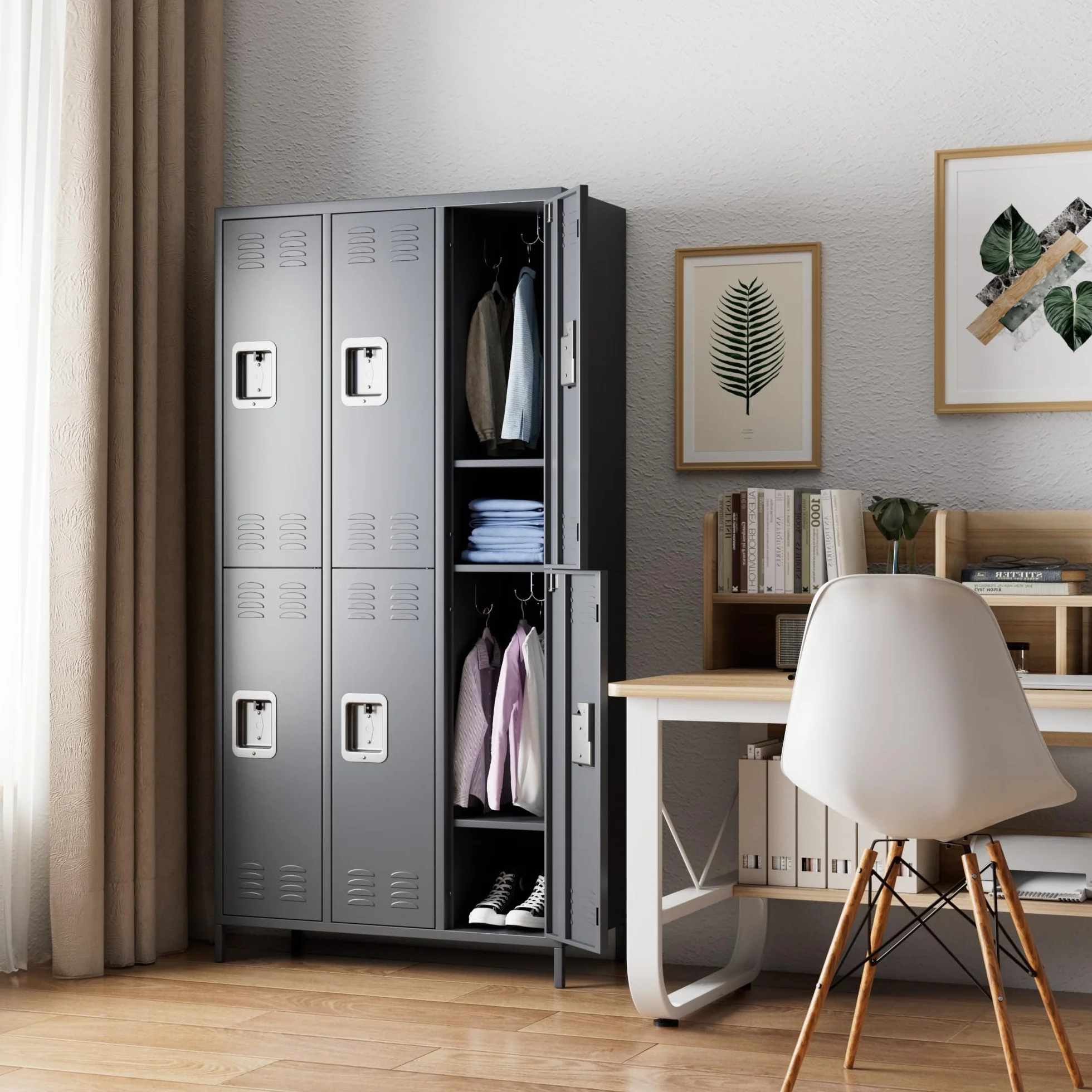 SUPEER Armadietto in metallo con 6 scomparti, armadio in metallo con fessure di ventilazione per dipendenti, palestra, scuola, ufficio (Grigio scuro)