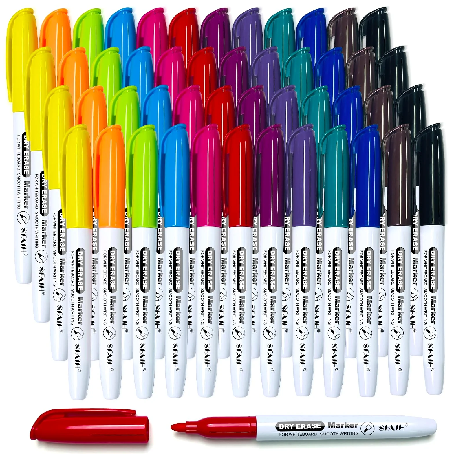 SFAIH Pennarelli cancellabili a secco a punta fine, 12 colori, confezione da 48 (4 dozzine), a basso odore, per dipartimenti, sale di formazione, classe d'arte | 5 misure: 12/24/48/72/144 confezioni
