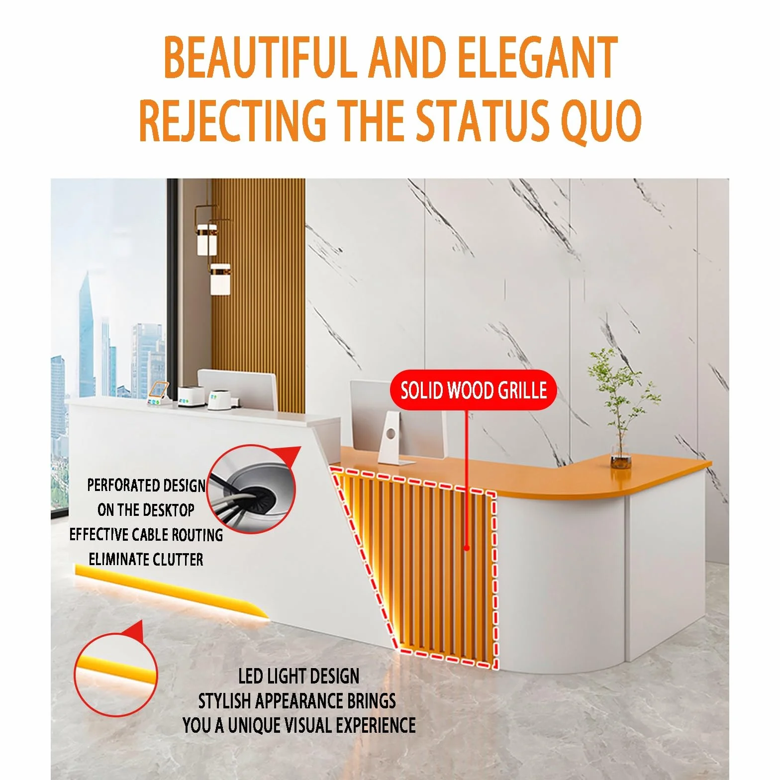 Banco Reception A L Con Ripiano Per Tastiera, Cassetto Con Serratura, Luce LED, Griglia In Legno Massello, Adatto Per Negozi Di Abbigliamento, Hall(Gray,RIGHT_180X60X100CM)