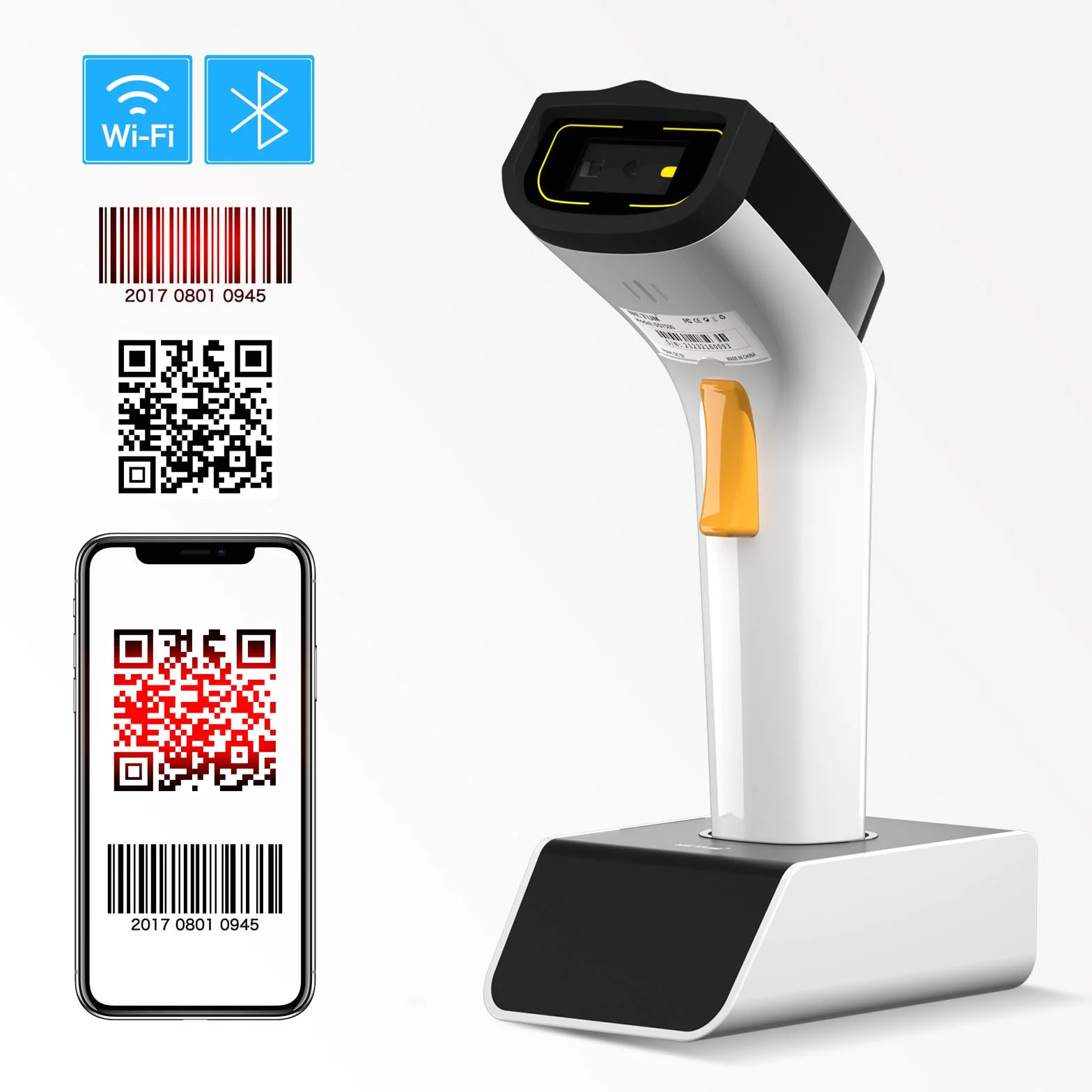 NETUM Scanner di Codici a Barre 2D Wi-Fi Wireless Collegati con Protocolli di Rete TCP UDP, Lettore di Codici a Barre Automatico a Rilevamento Mani Libere 1D 2D QR PDF417 Inventario POS - DS2800