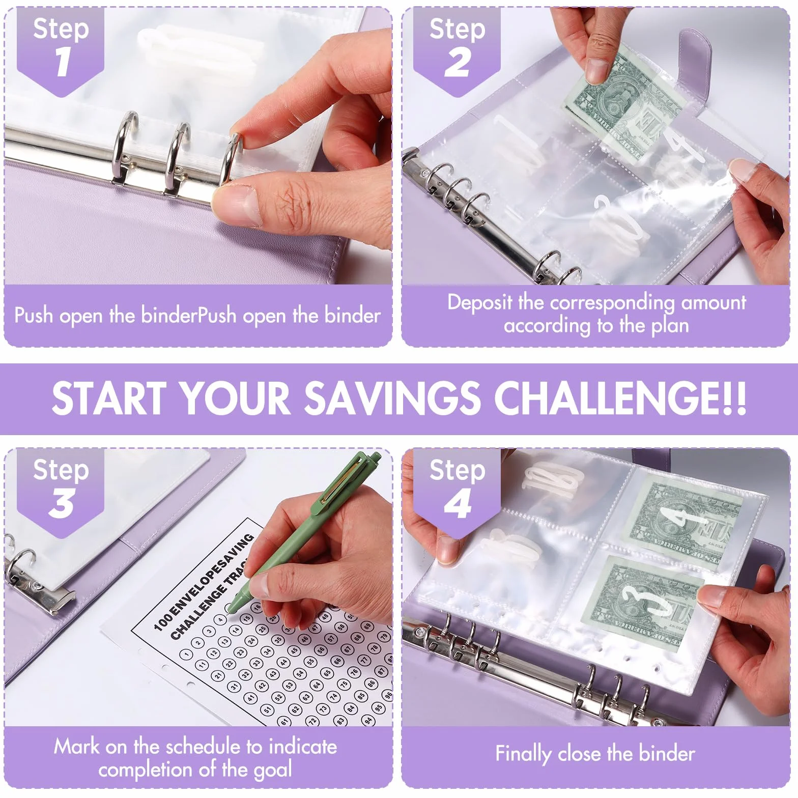 100 Envelope Saving Challenge A5 Binder Busta Budget 5050 Euro Agenda Del Risparmio Viola