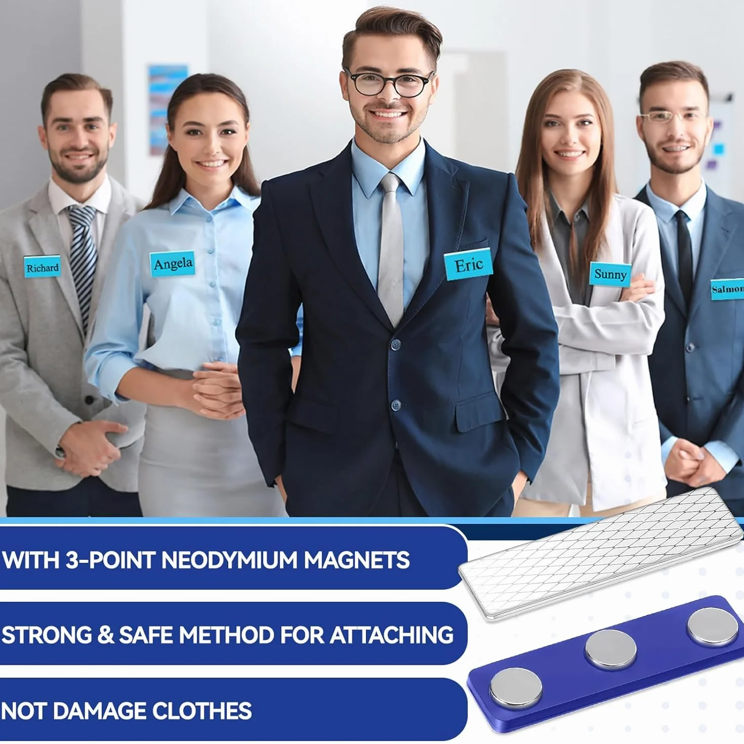 Targhetta Magnetica Portanome z 3 Magnesami Neodymowymi do Ubrań
