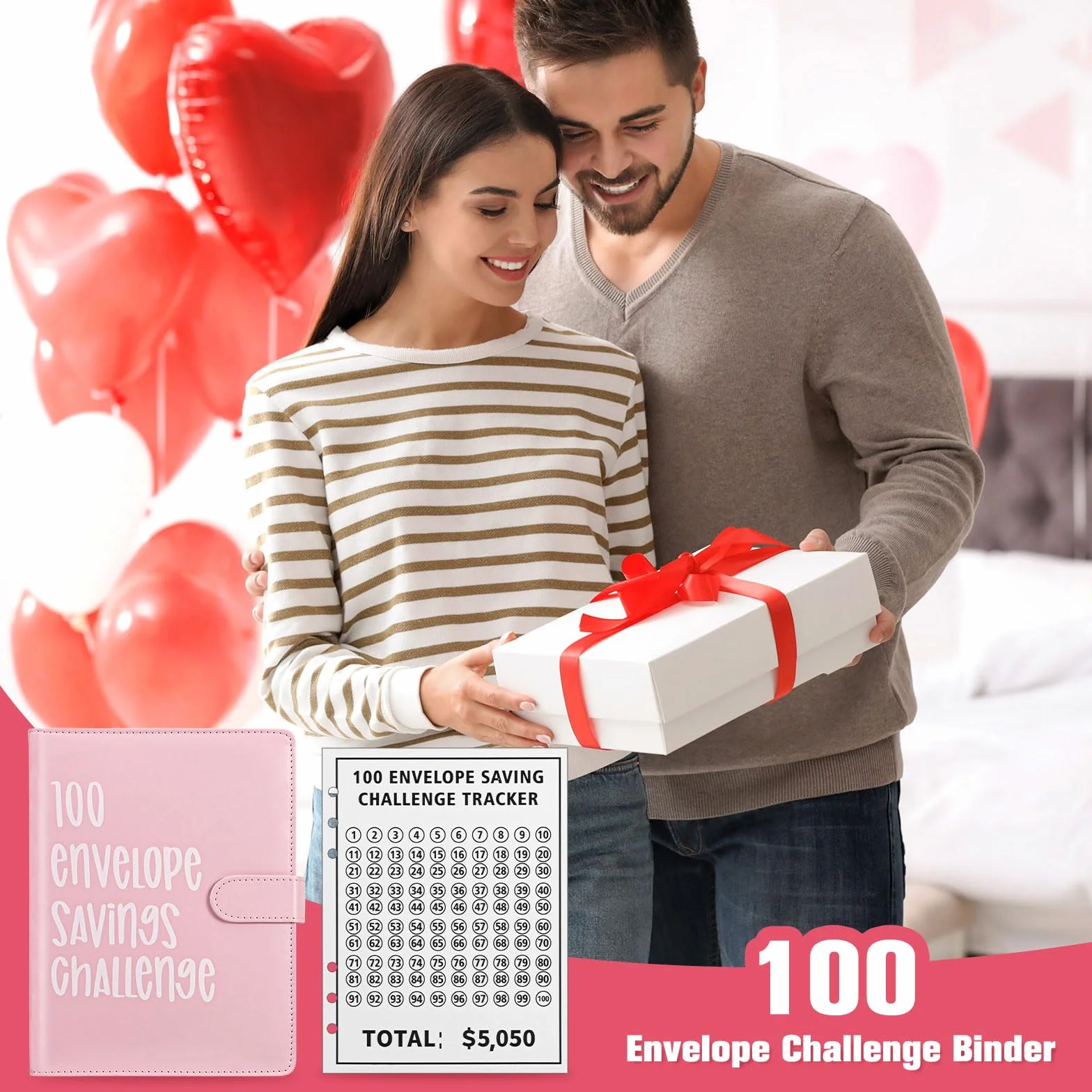 A5 Libro Del Risparmio, 100 Envelope Saving Challenge, Budget Planner Money Binder, Rosa