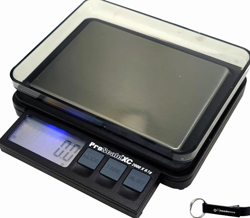 HEADNMORE® Bundle PROSCALE® - Bilancia digitale tascabile XC2000 (2000 x 0,1 g) + portachiavi HEADNMORE®