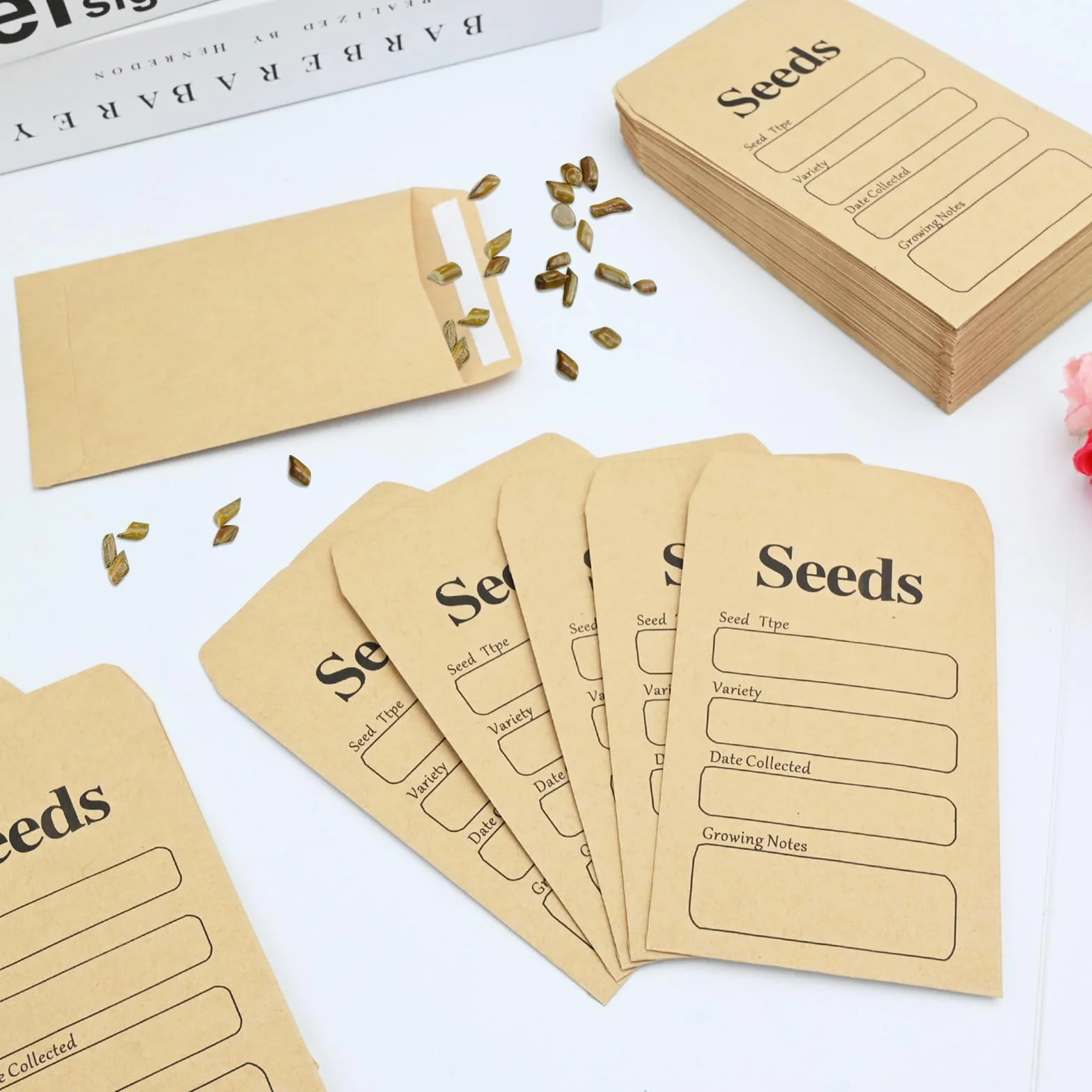 Buste per Semi Kraft 100 Pezzi con Modello Raccolta, Autosigillanti