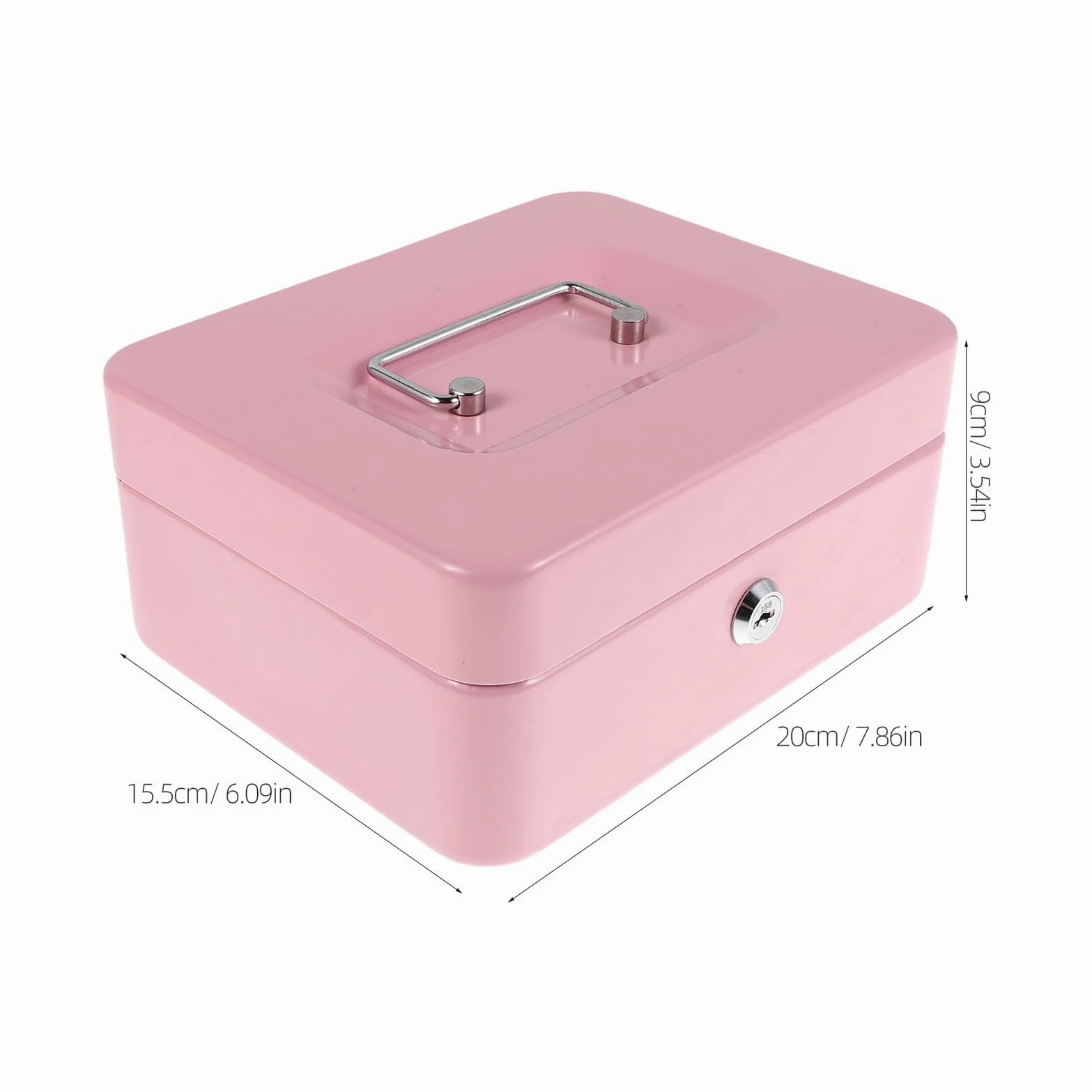 Mipcase Cassetta Portavalori con Serratura e Vassoio Portamonete Rosa Piccola Cassaforte Portatile per Contanti e Oggetti di Valore Contenitore di Sicurezza con Chiave per Ufficio