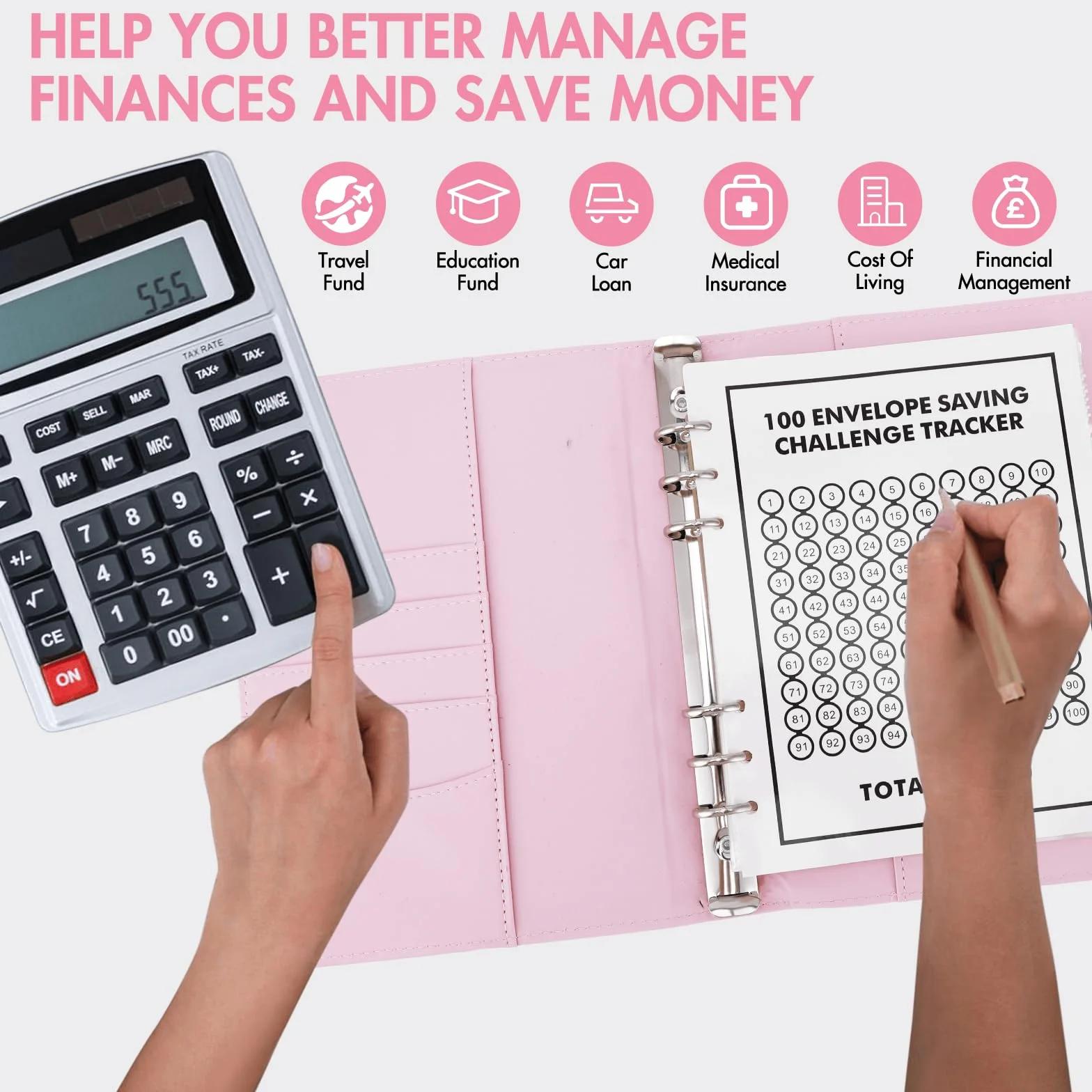 100 Envelope Savings Challenge Binder, A5 Libro Del Risparmio, Risparmia € 5050, Budget Planner, Rosa