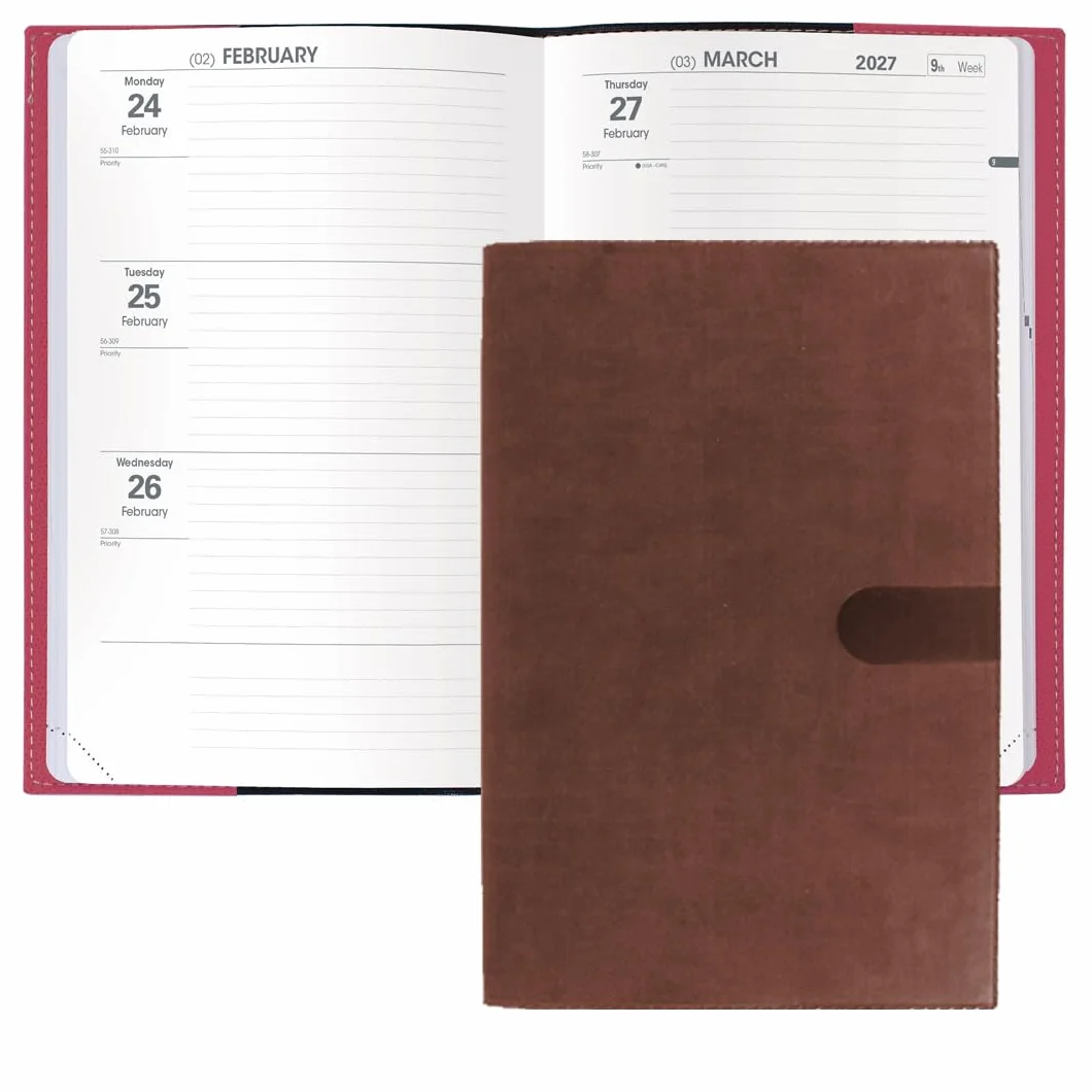 Agenda settimanale 2026-2027 "Scholar Academic" 12 mesi, di Quo Vadis, da agosto a luglio, 16 x 24 cm, copertina in finta pelle scamosciata liscia color cioccolato Texas, per insegnanti, studenti