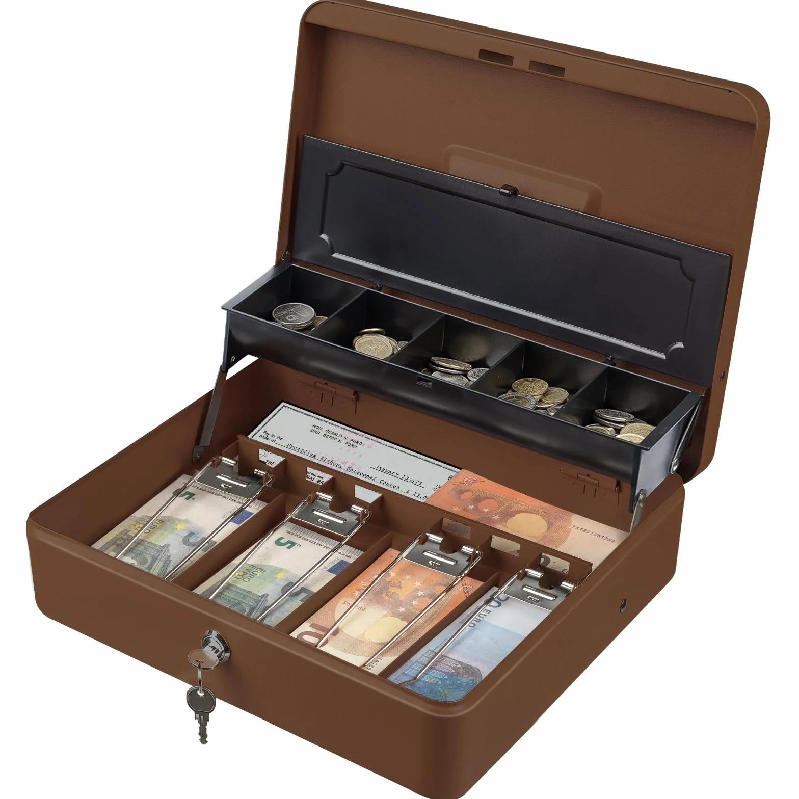Tera Cassetto di cassa Registratore di monete e banconote Apertura manuale e automatica, 4 scomparti per banconote e 5 pezzi, 30 x 24 cm, POS Restaurant Supermercato, KL380-CF