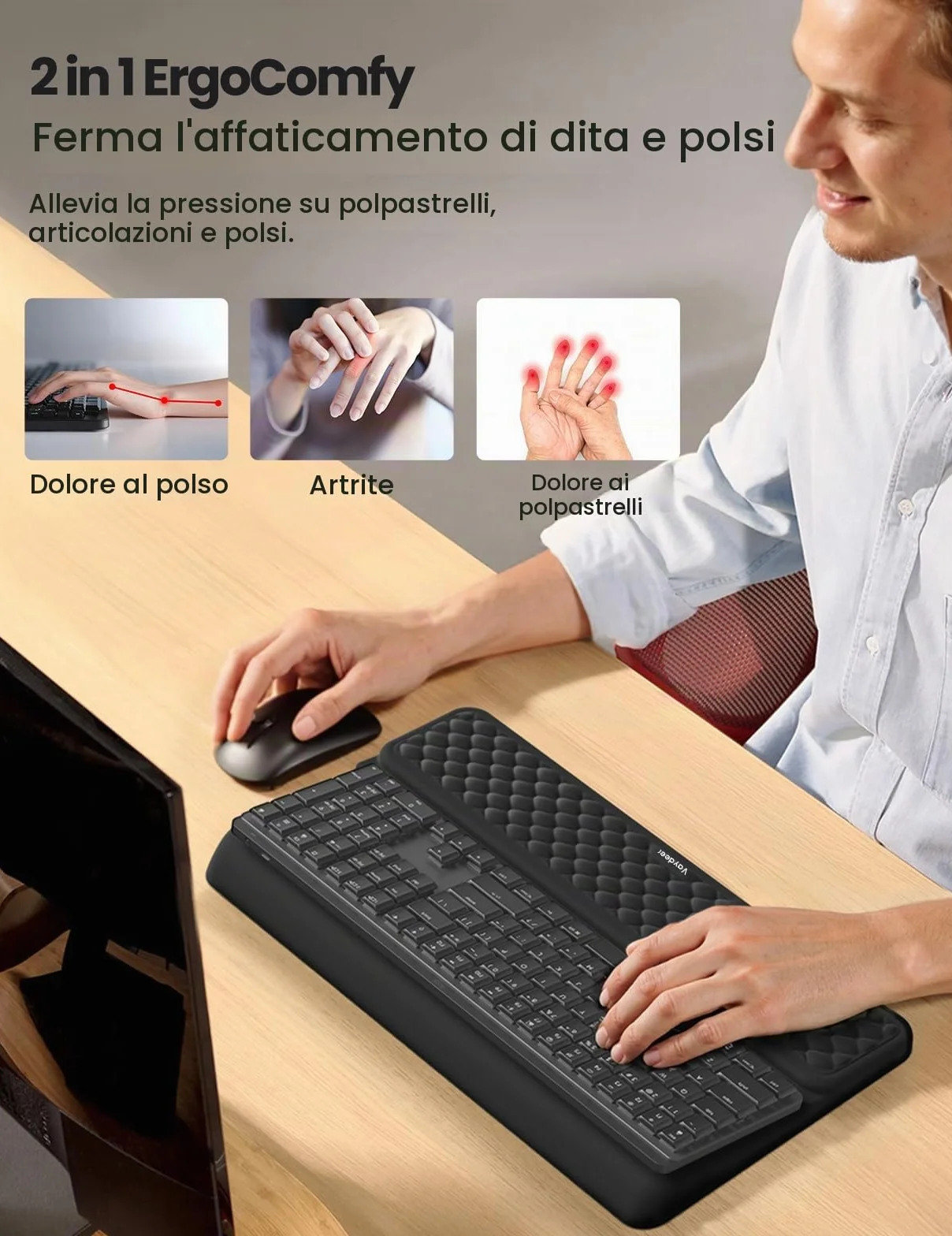 VAYDEER Podkładka pod nadgarstek ergonomiczna z podstawą pod klawiaturę 2 w 1, pianka memory, antypoślizgowa, czarna