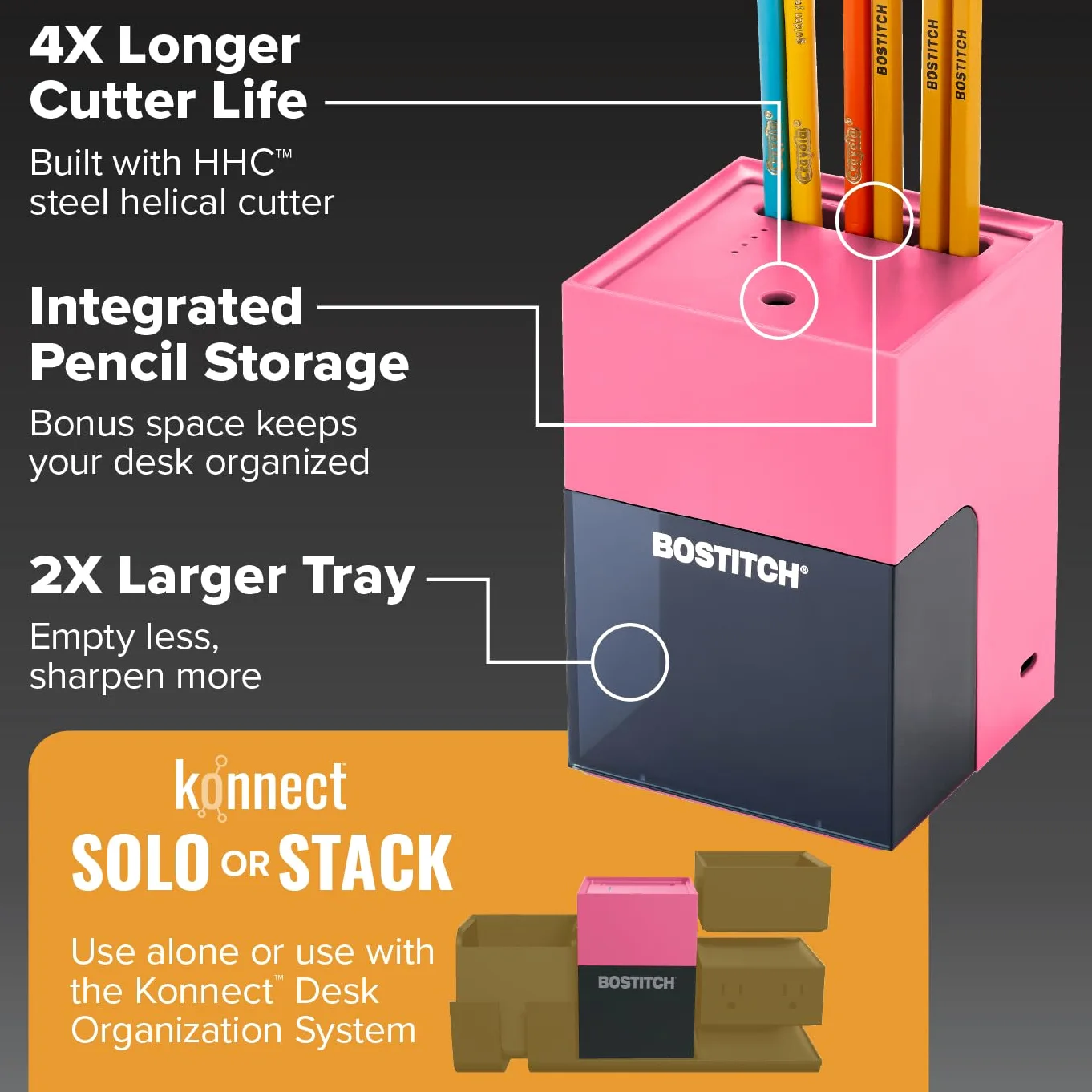 Bostitch Konnect - Temperamatite a batteria ricaricabile per organizer da scrivania KT2 n. 2/matite colorate, rosa