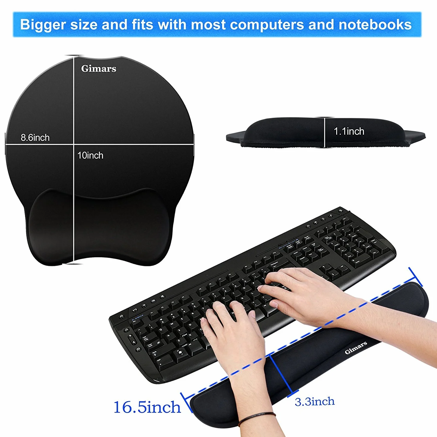 Gimars Cuscini Poggiapolsi e Mouse Pad con Poggiapolsi per Mouse Tastiera Ergonomico Memory Foam Lycra