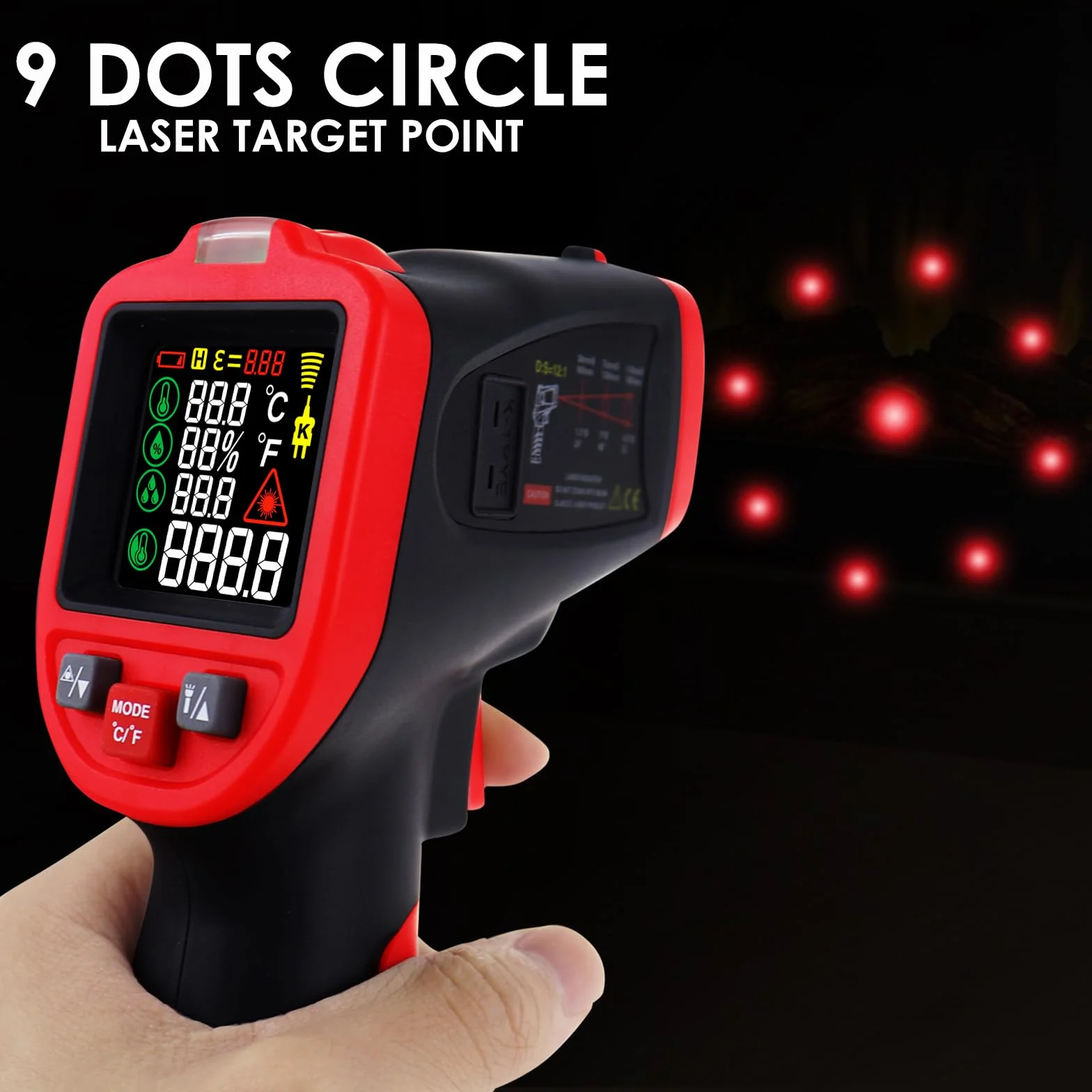 Termometro a Infrarossi Senza Contatto -50~850°C Puntamento Laser Sonda Termocoppia Tipo K Rilevamento UV