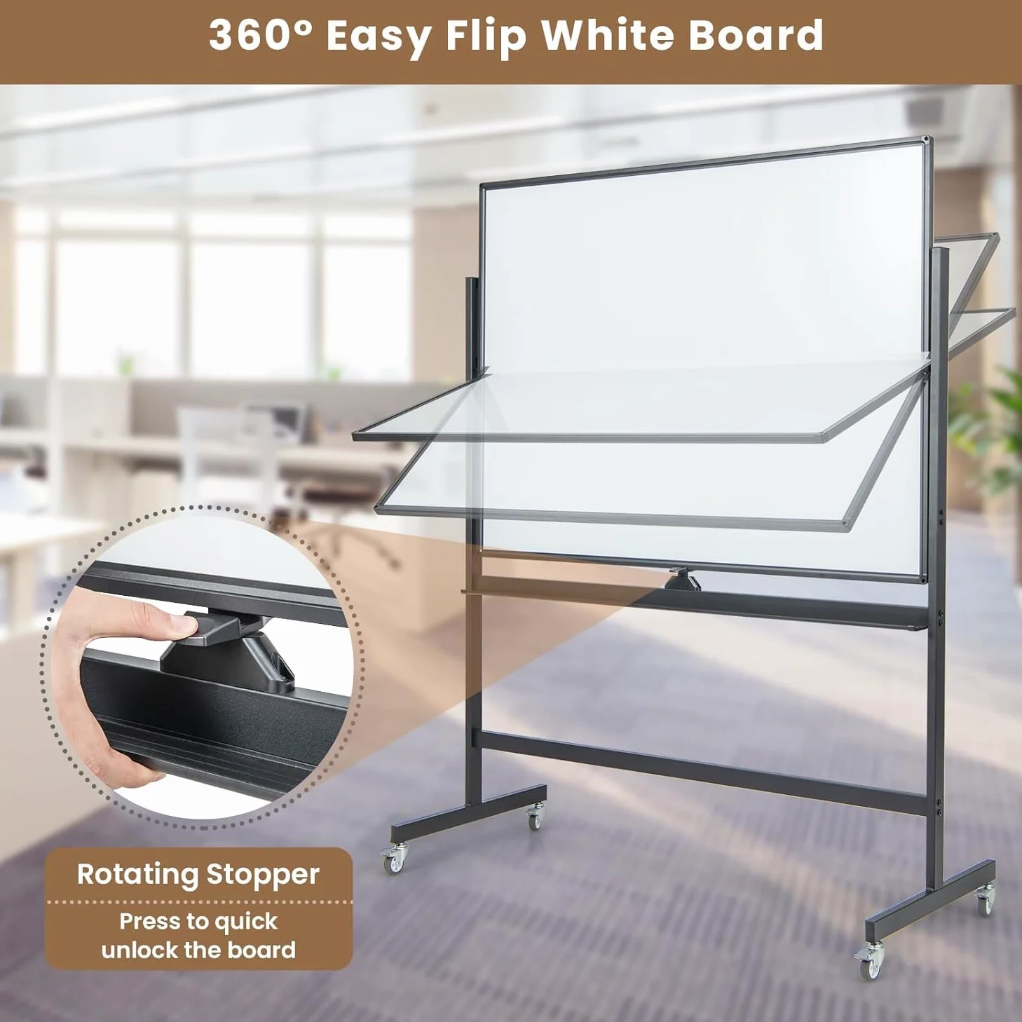 COSTWAY Lavagna Bianca Regolabile in Altezza con Ruote e Bordo Magnetico, Lavagna a Doppio Lato Cancellabile a Secco con Griglia, 4 Ruote Bloccabili, 90 x 120 cm (nero)