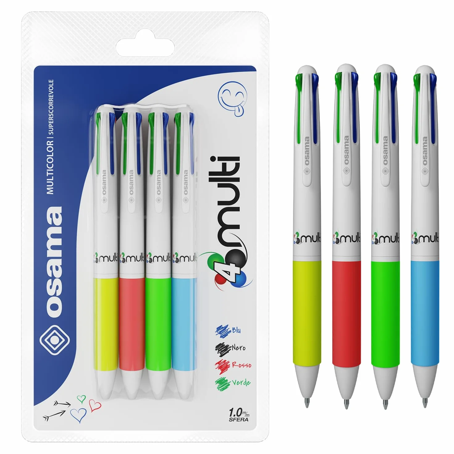 Penne Colorate 4 Colori a Sfera 1.0 mm Multi Set - OSAMA