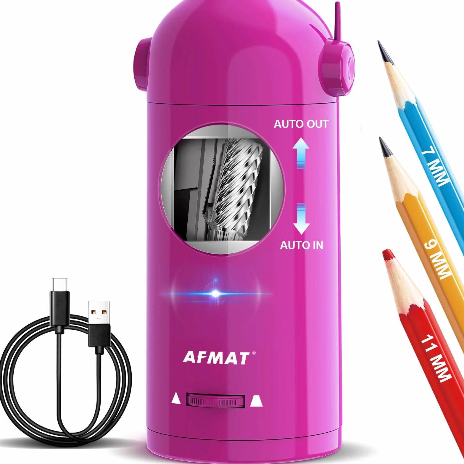 AFMAT Temperamatite elettrico completamente automatico con contenitore, temperamatite elettrico per matite da 7 a 11,5 mm, portatile e sicuro, temperamatite elettrico ricaricabile per casa, ufficio,
