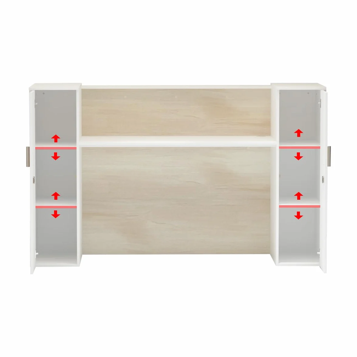 Banco reception, banconi per reception grandi, reception tavolo bancone con ripiani regolabili, banco reception ufficio bancone, colore legno e bianco, 180 X 60 X 110 cm, MDF