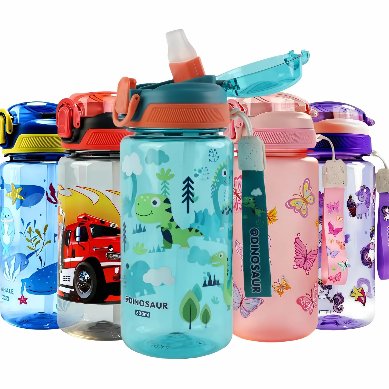 Dinosauro Borraccia Bambini 600 ML Infrangibile Senza BPA Apertura One-Touch Facile da Pulire