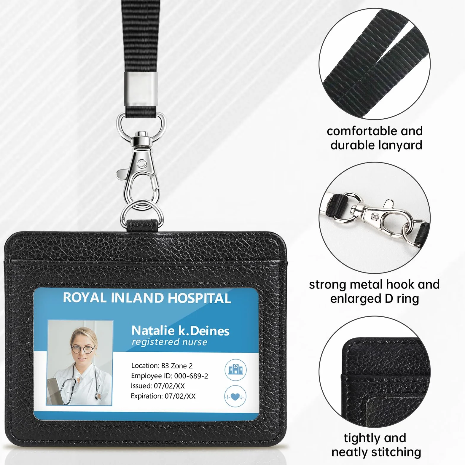 Teskyer Porta Badge da Collo 2 Slot Carte in Pelle Martellata Nero