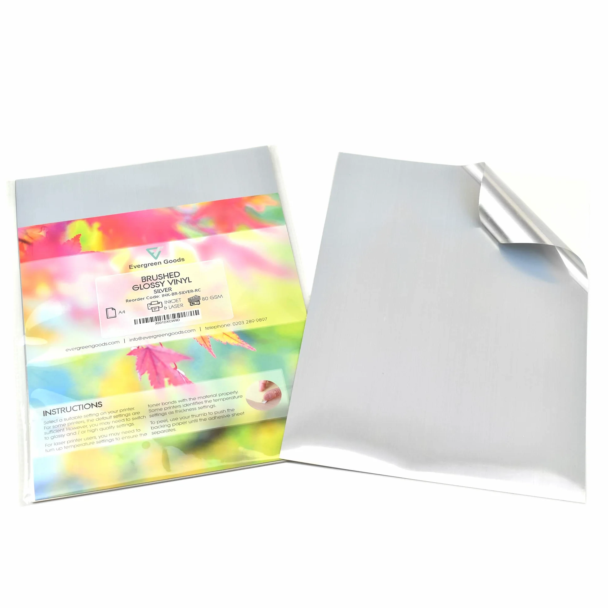 Evergreen Goods 10 fogli vinile adesivo A4 argento spazzolato etichette autoadesive impermeabili stampabili getto d'inchiostro laser Cricut
