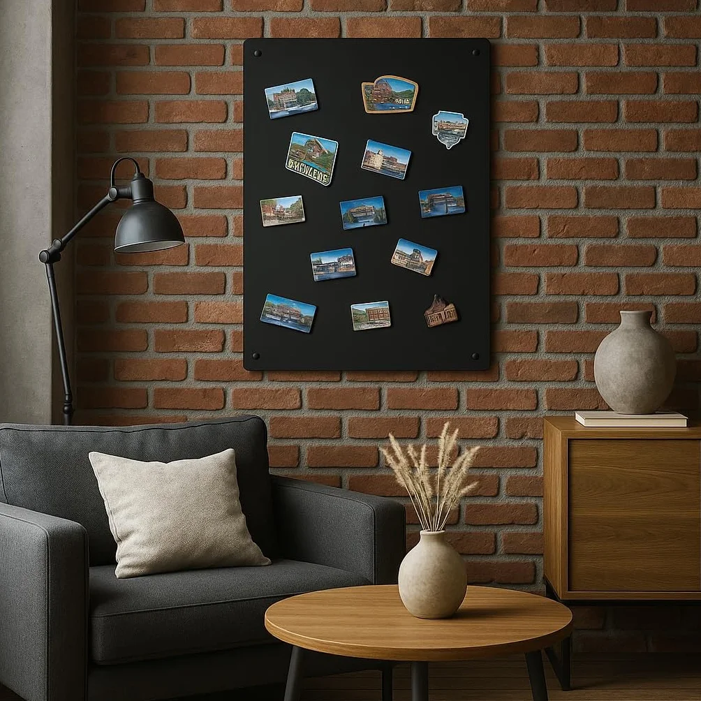 Lavagna Magnetica da Parete in Acciaio Nera 80x50 cm, Black Memo-Board, Pannello Magnetico per Calamite, Lavagna da Cucina, Ufficio, Camera dei Bambini