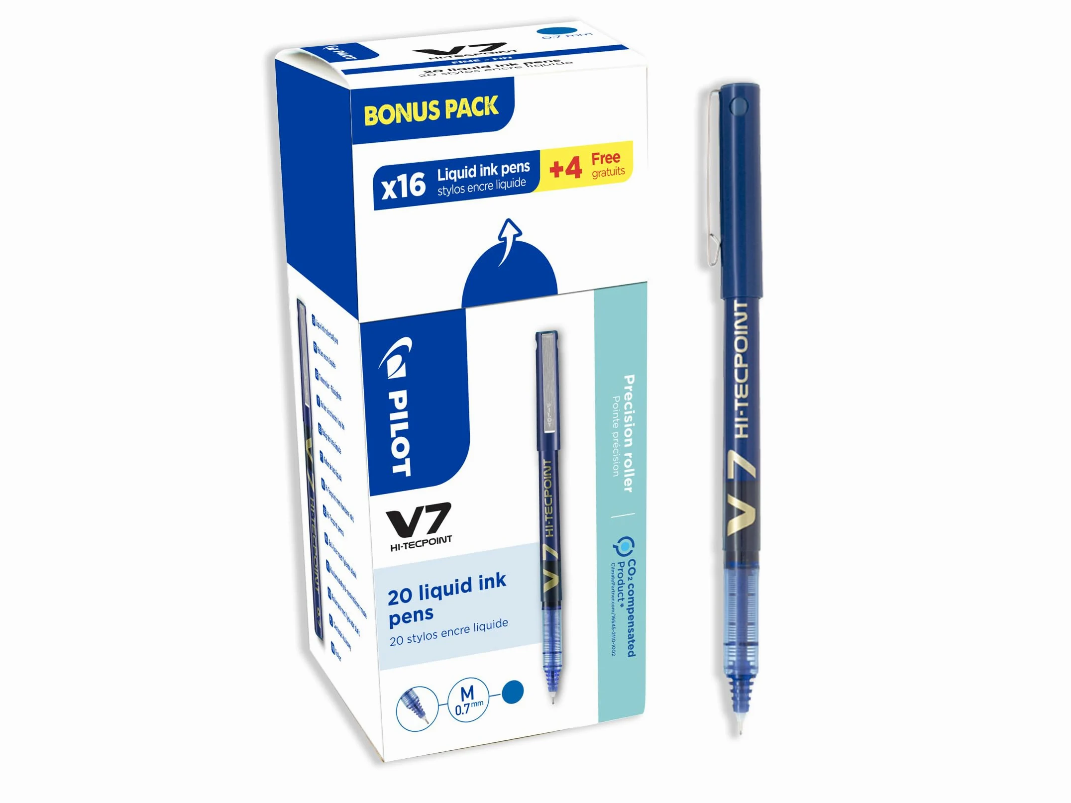 PILOT - Set di 20 V7 - Penne Roller con Inchiostro Liquido - Scrittura Fluida e Precisa - Asciugatura Rapida - Senza Sbavature - Blu - Punta Media 0,7 mm