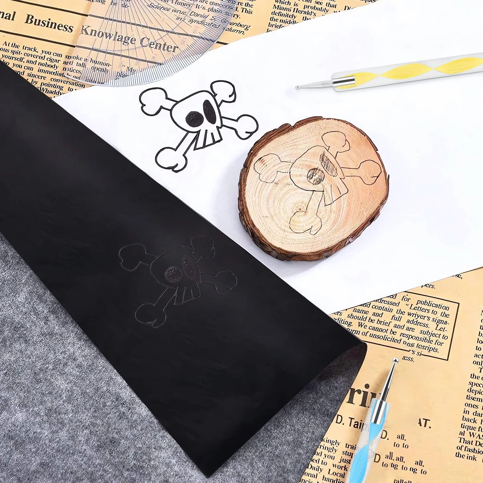 Carta Carbone Nera per Tessuti e Disegno 100 Fogli con 5 Stilo per Goffratura