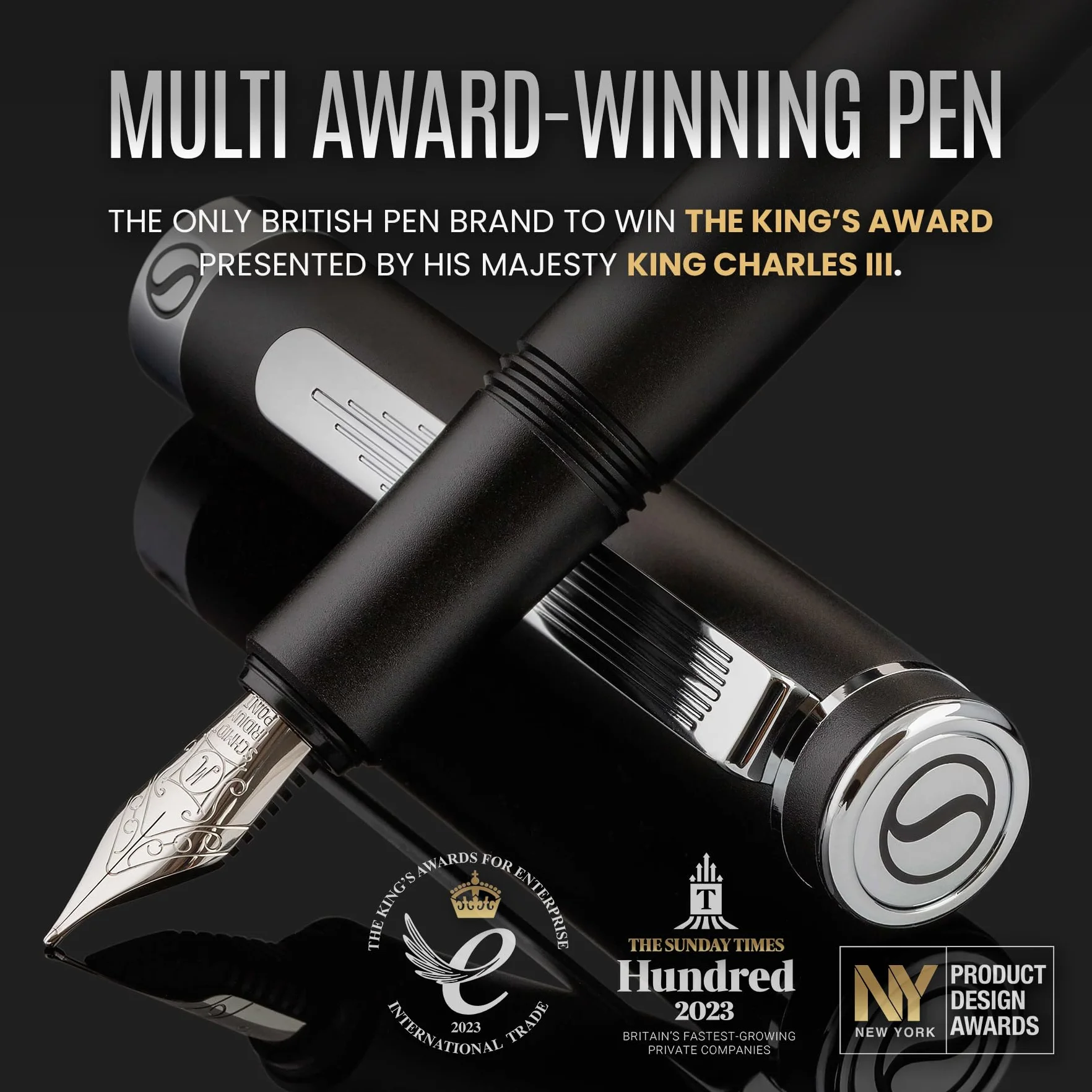 Scriveiner stilografica di lusso fine, penna tascabile nera opaca, finitura cromata, pennino tedesco, convertitore, regalo per uomini e donne, bella penna di design