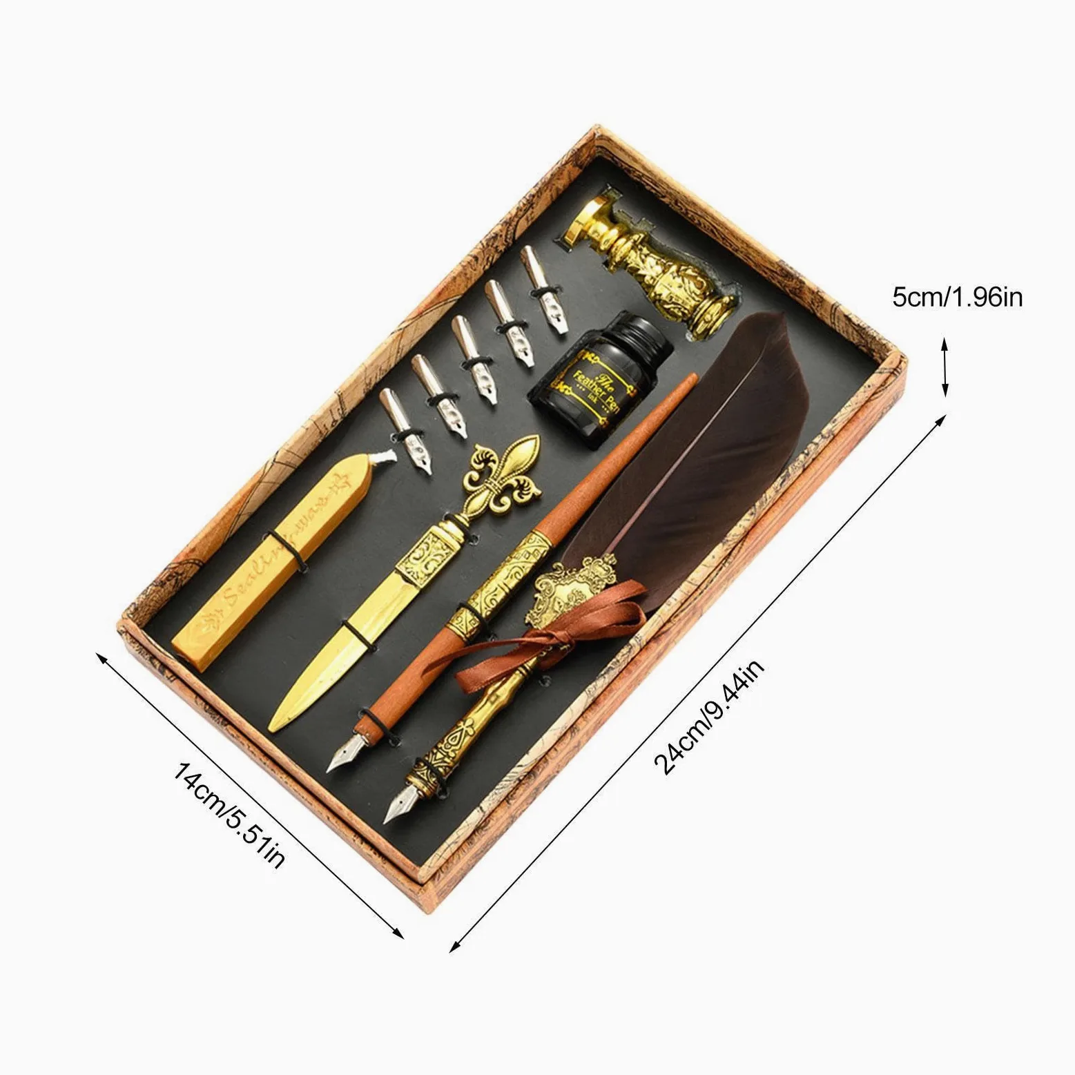 Set di inchiostro con piuma d'oca | Set di penne per calligrafia con piuma | d'oca | Set di sigilli per ceralacca aggiornato con punte di ricambio, penna vintage Signature Pen Set regalo