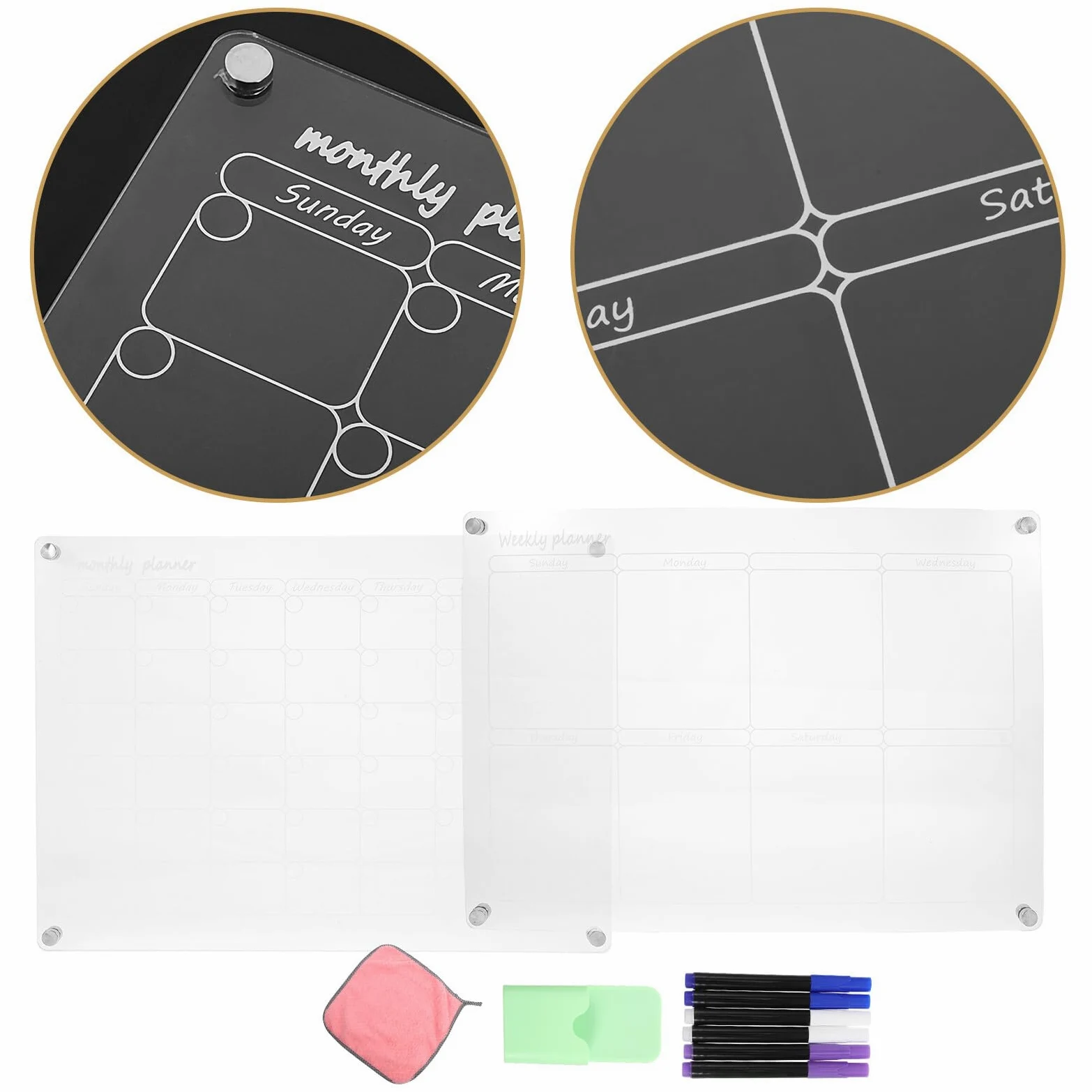 Calendario Magnetico Mensile e Settimanale Trasparente per Frigorifero Lavagna Meal Planner Cancellabile Secco con Magneti Resistenti Set Completo per Organizzare Programmi e Pasti