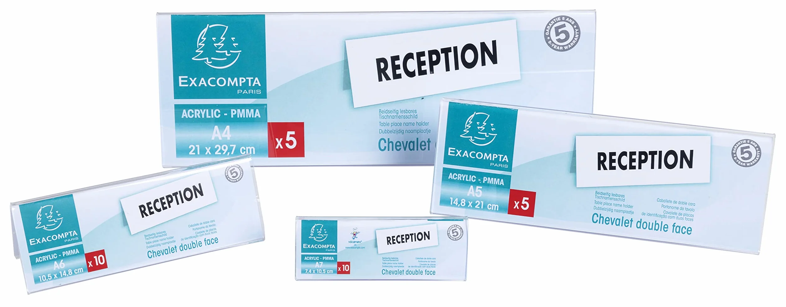 Exacompta Espositore per etichette con nome PMMA trasparente confezione da 5 A4 piegati orizzontali