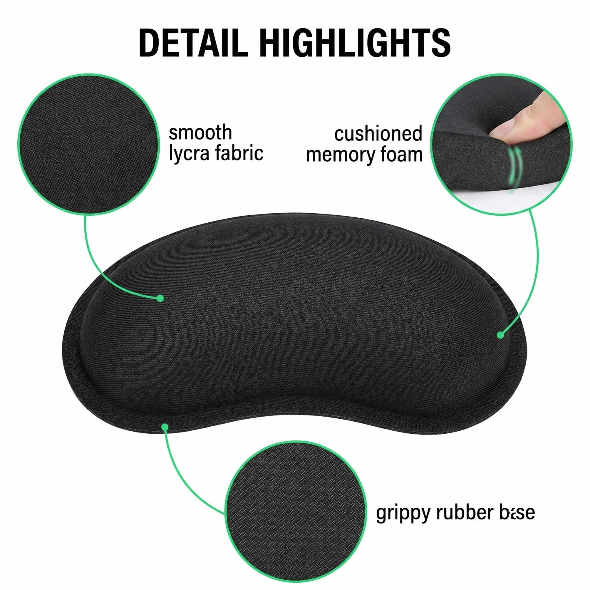 Poggia Polsi per Mouse Memory Foam Ergonomico Nero