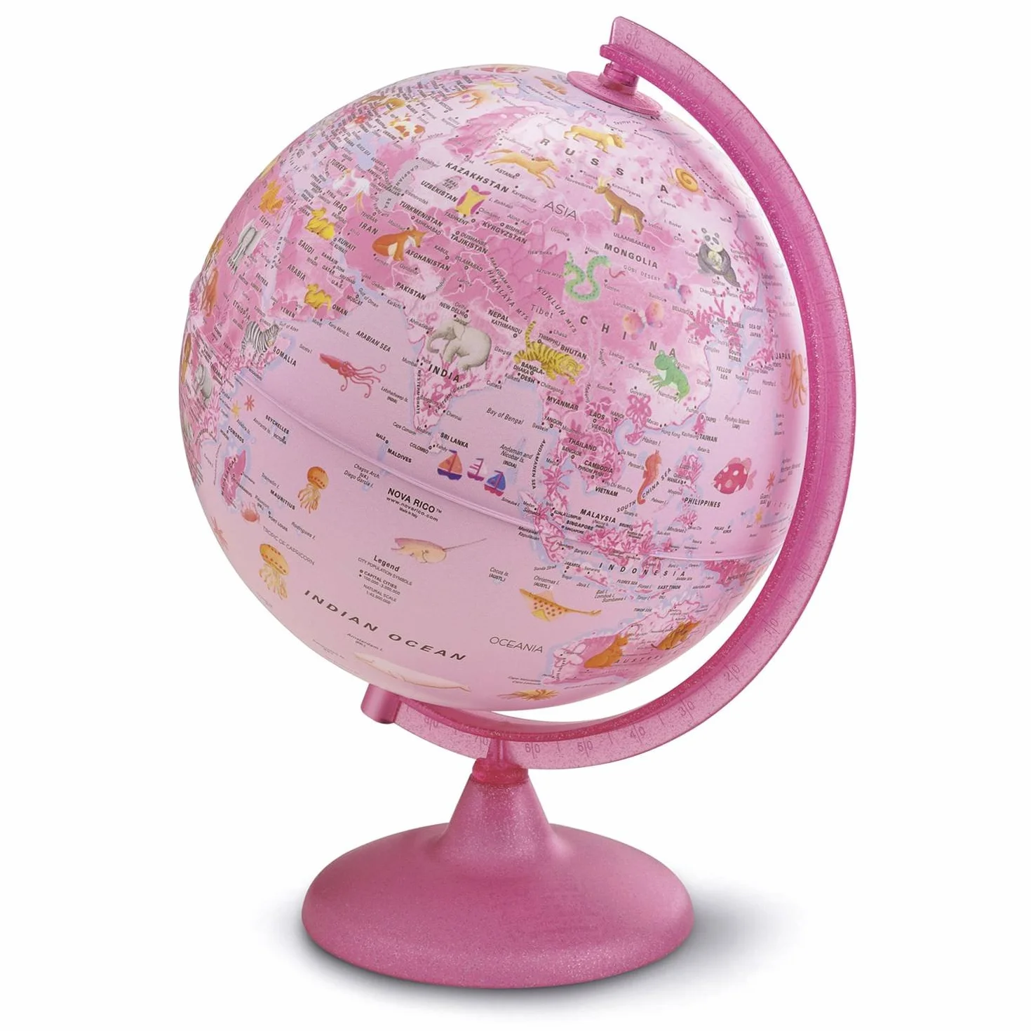Kinderleuchtglobus ZP 2562 Zoo Rosa Kinderleuchtglobus 25 cm, Kunststoffausstattung in Rosa, Glitzer im Fuß, mit Abbildungen Kinderleuchtglobus 25 cm, Rosa, Kunststoffausstattung (Globus für Kinder)