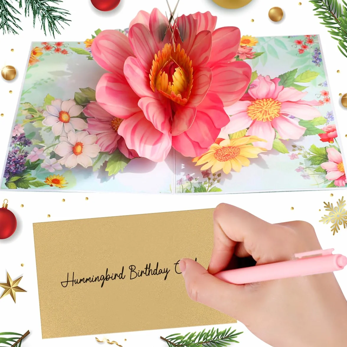 Biglietti di compleanno 3D con colibrì e fiori per mamma, fidanzata e ragazze