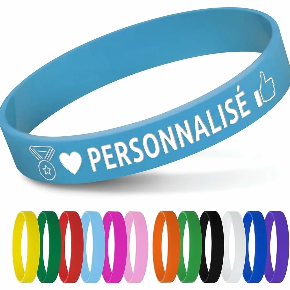 Braccialetti personalizzati in gomma con messaggio di testo per eventi raccolte fondi