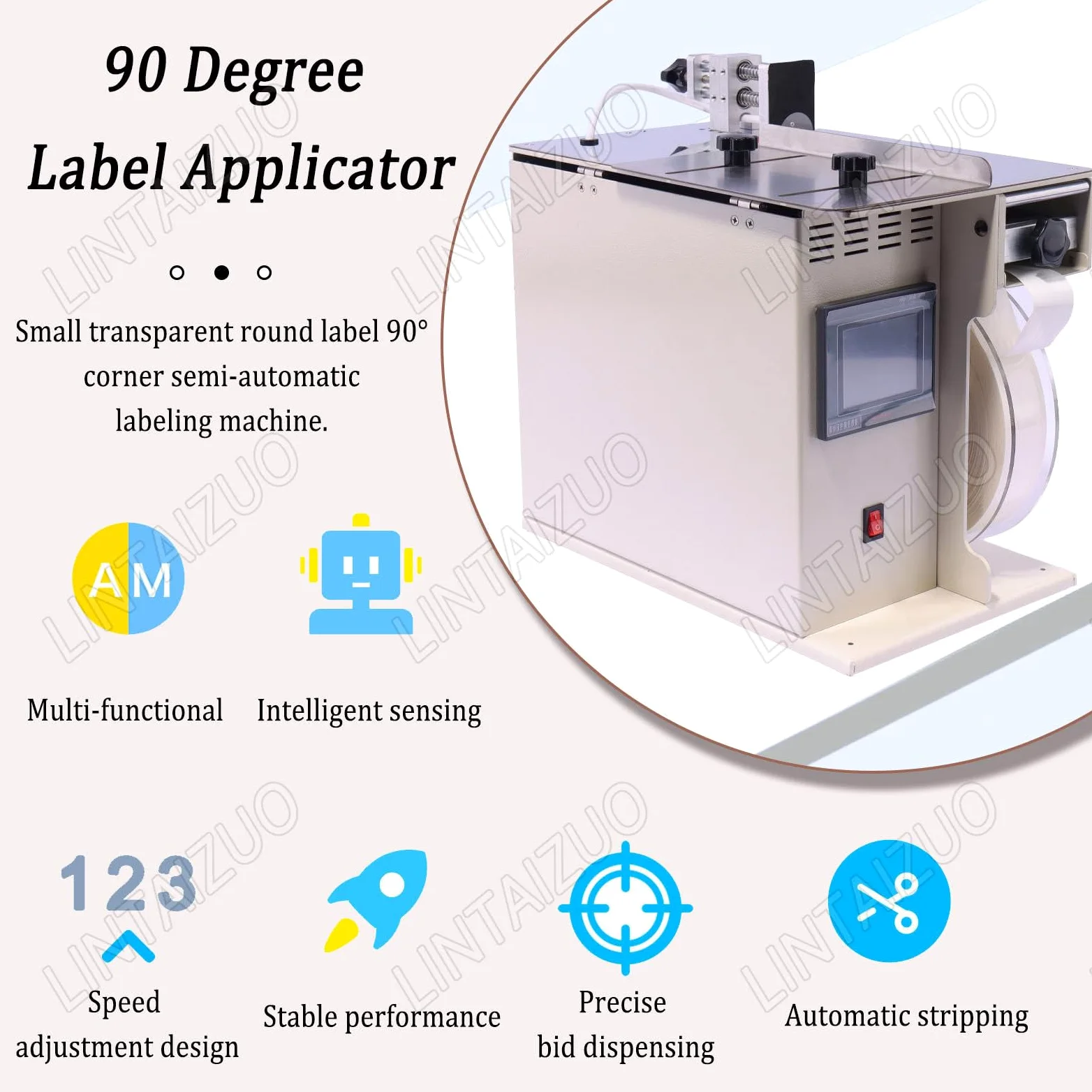 Etichettatrice semiautomatica ad angolo retto con velocità regolabile, guscio in acciaio inossidabile, ideale per un'etichettatura efficiente dei prodotti