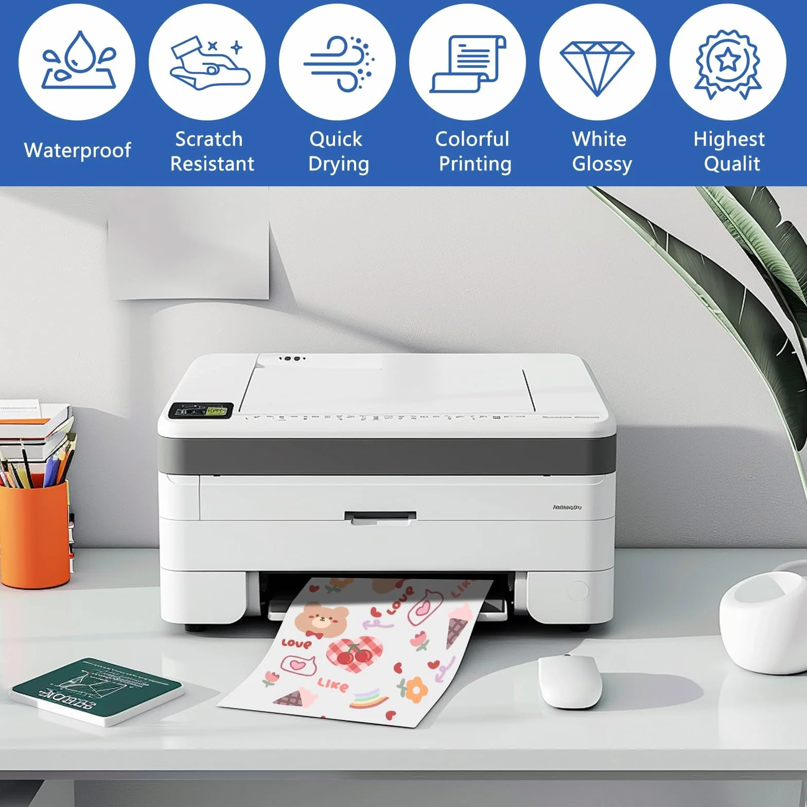 Carta Adesiva Stampabile Trasparente 30 Fogli A4 21x29,7 cm per Stampante Laser e Getto d'Inchiostro