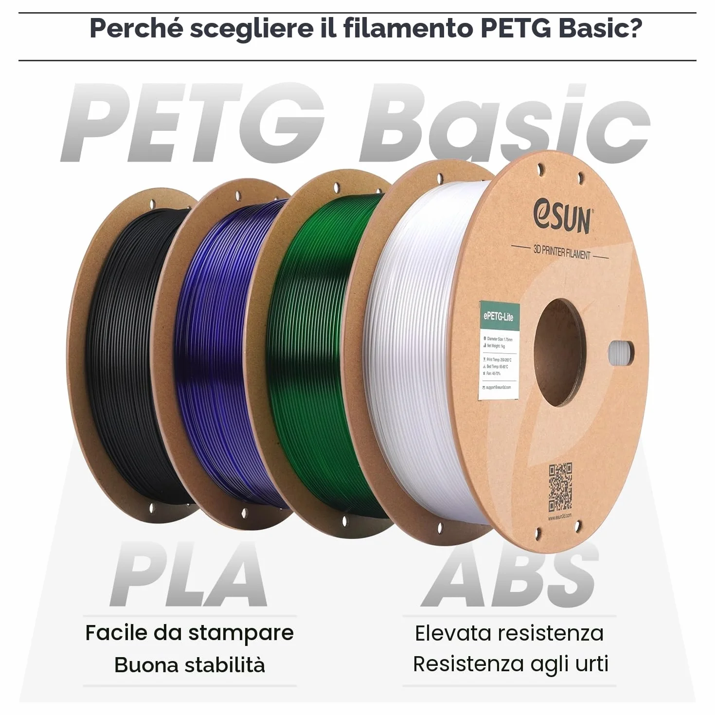 eSUN PETG Filamento 1,75 mm 1 kg Nero per Stampanti 3D